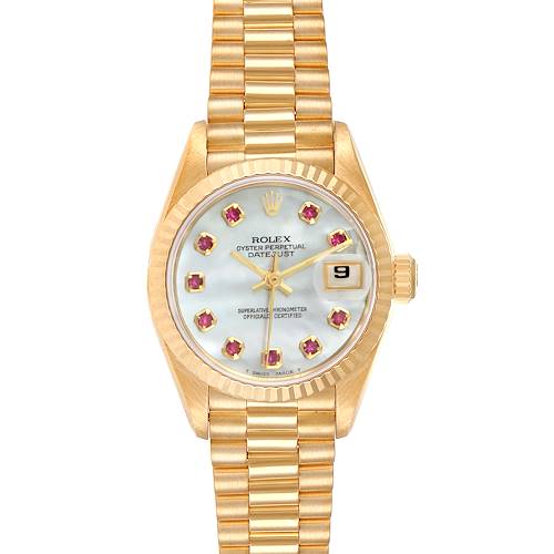 Photo of Rolex President Datejust Yellow Gold MOP Rubies Dial Ladies Watch 69178 Box Papers