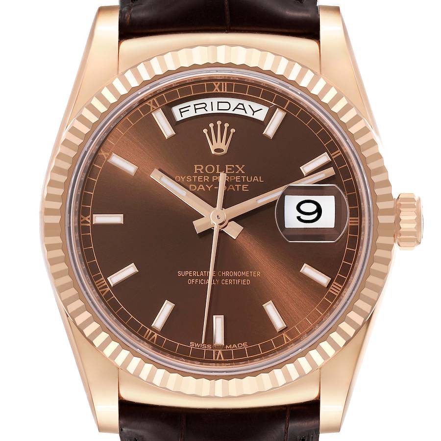 Rolex President Day-Date Rose Gold Chocolate Dial Mens Watch 118135 Box Card SwissWatchExpo