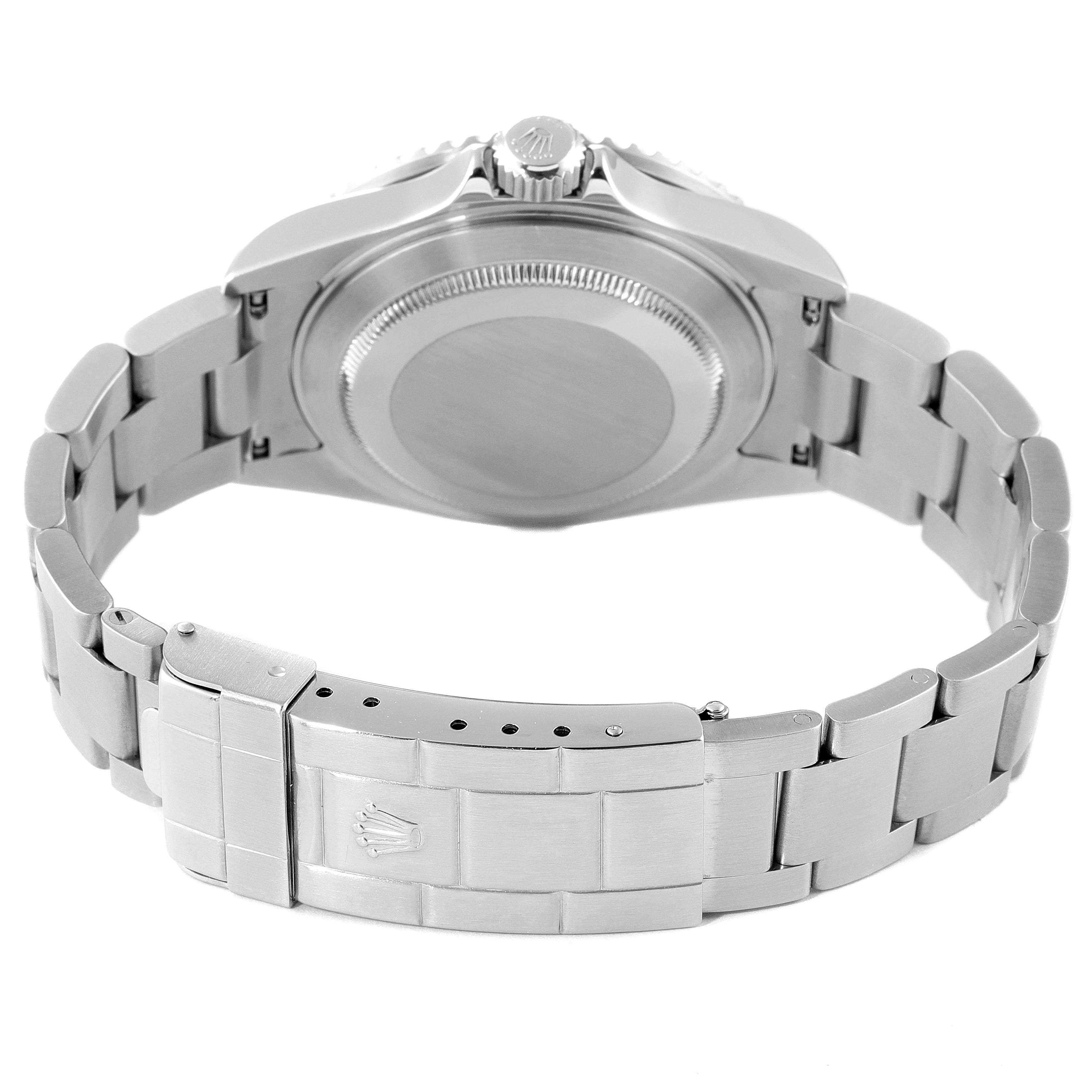 This image shows the stainless steel case back and bracelet clasp of a Rolex Submariner 16610 Men
s Stainless Steel Black Dial 16610 Men
s Stainless Steel Black Dial watch from a rear angle.