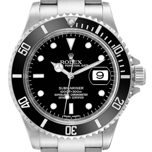 Photo of Rolex Submariner Date Black Dial 4 Liner Steel Mens Watch 16610 Box Card
