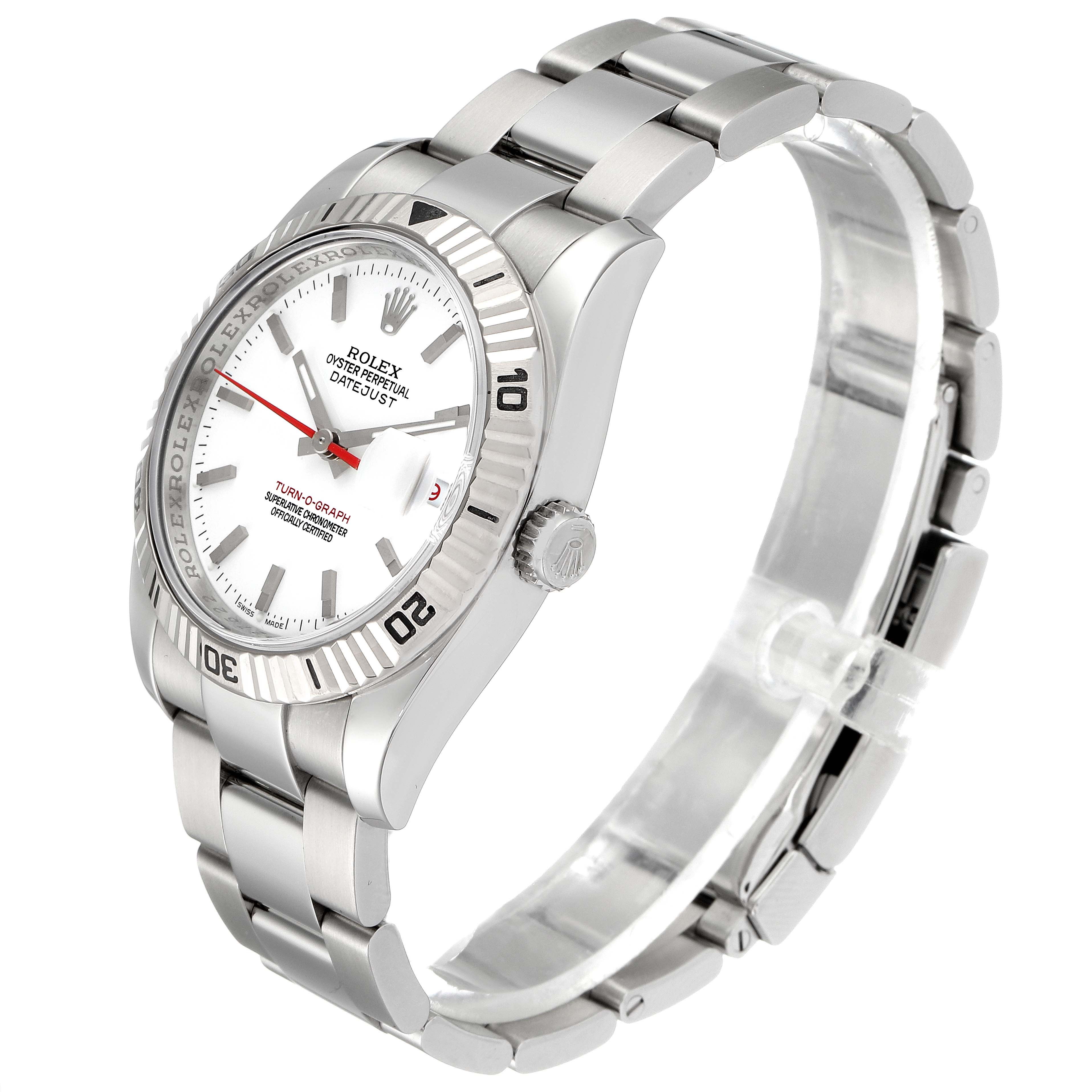 The image shows a Rolex Turn-o-Graph 116264 Men
s Stainless Steel White Dial 116264 Men
s Stainless Steel White Dial watch angled from the front and right, displaying its face, bezel, crown, and bracelet.