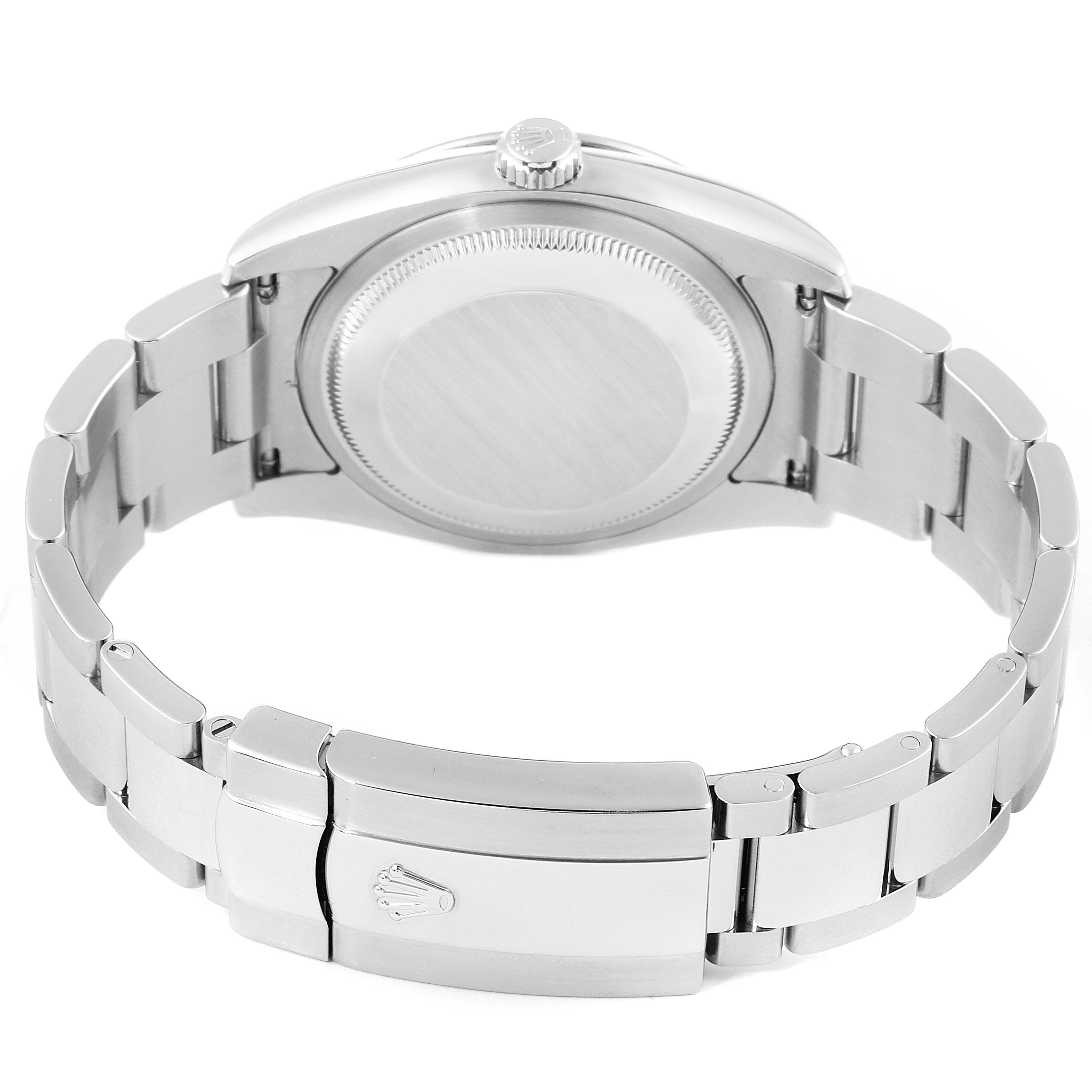The image shows the back view of a Rolex Turn-o-Graph 116264 Men
s Stainless Steel White Dial 116264 Men
s Stainless Steel White Dial watch, focusing on its case back, bracelet, and clasp.
