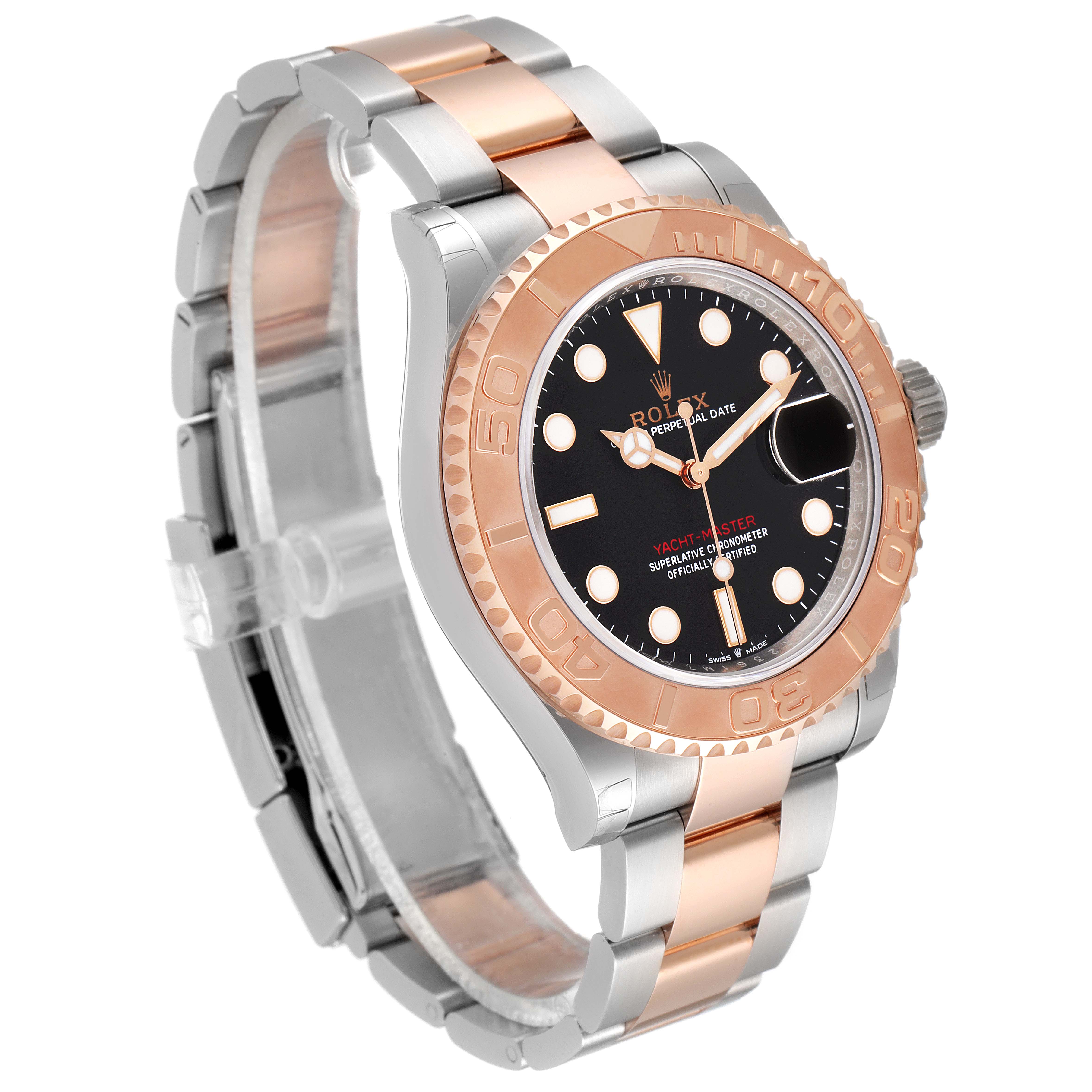 This Rolex Yacht-Master 126621 Men's Steel and Gold (two tone) Black Dial 126621 Men's Steel and Gold (two tone) Black Dial watch is shown at a slight angle, displaying the face, bezel, and two-tone bracelet.