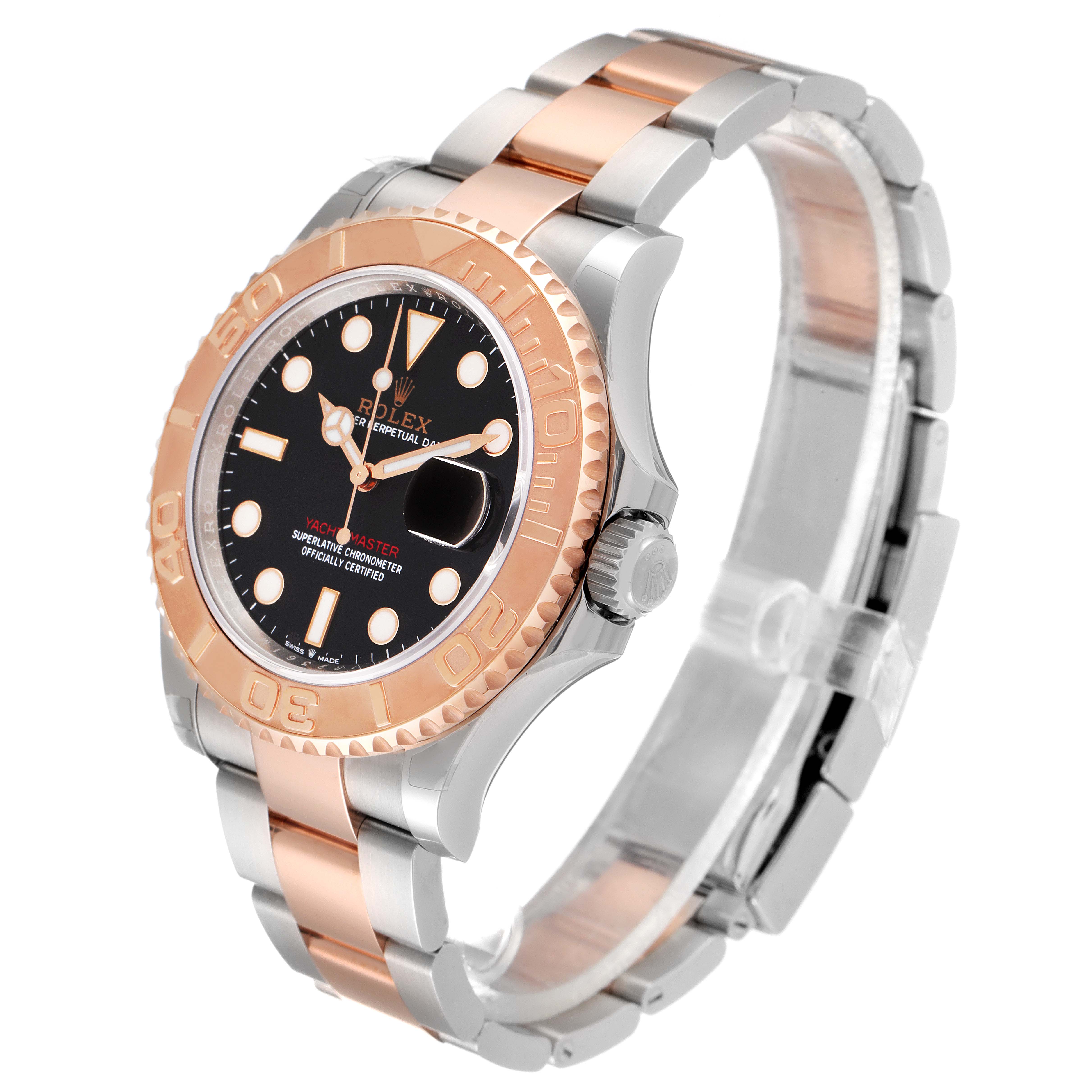 The Rolex Yacht-Master 126621 Men's Steel and Gold (two tone) Black Dial 126621 Men's Steel and Gold (two tone) Black Dial watch is shown at a slight angle, highlighting its two-tone bracelet, bezel, and black dial.