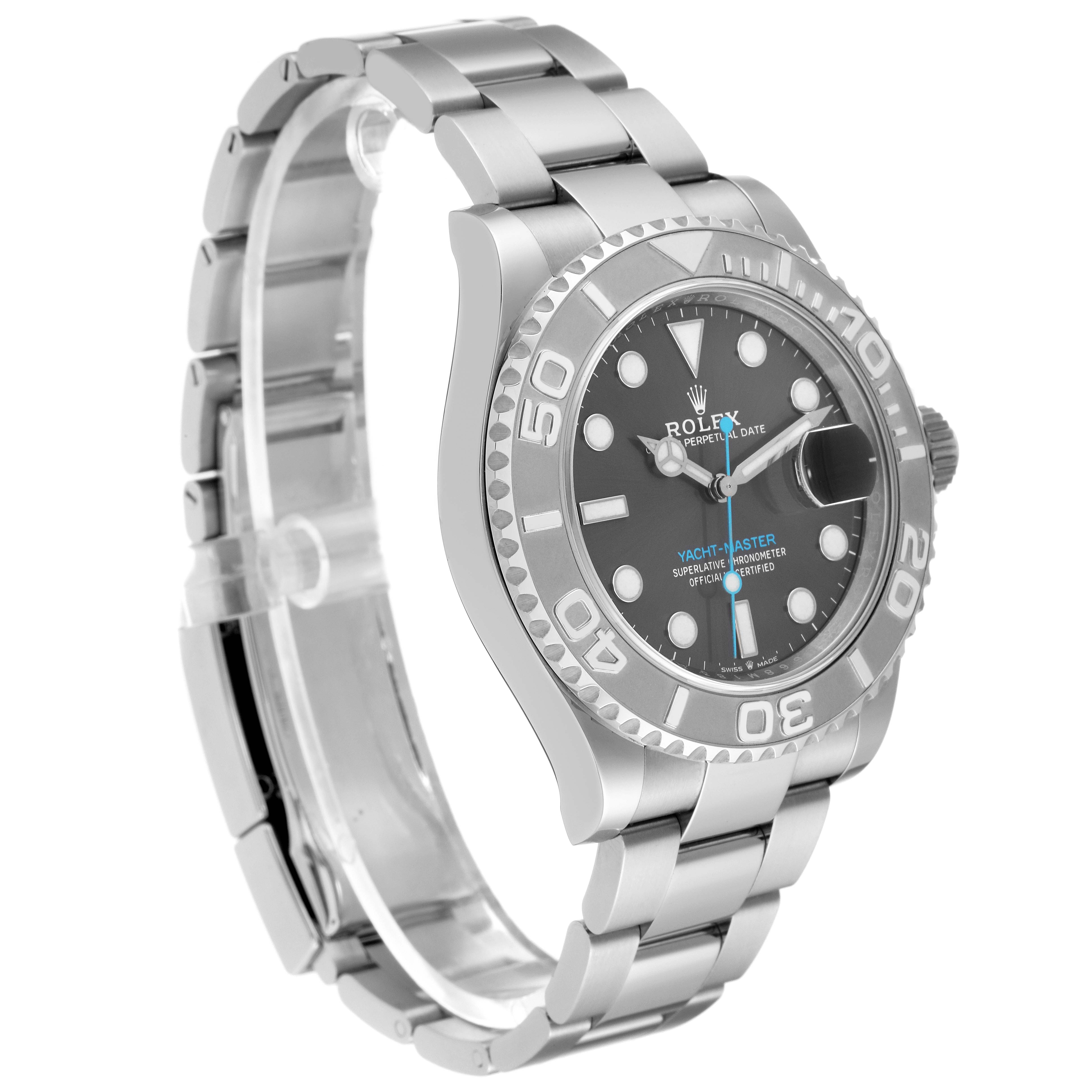 The image shows a Rolex Yacht-Master 126622 Men's Stainless Steel Grey Dial 126622 Men's Stainless Steel Grey Dial watch angled from the front-right, displaying the face, bezel, and part of the bracelet.