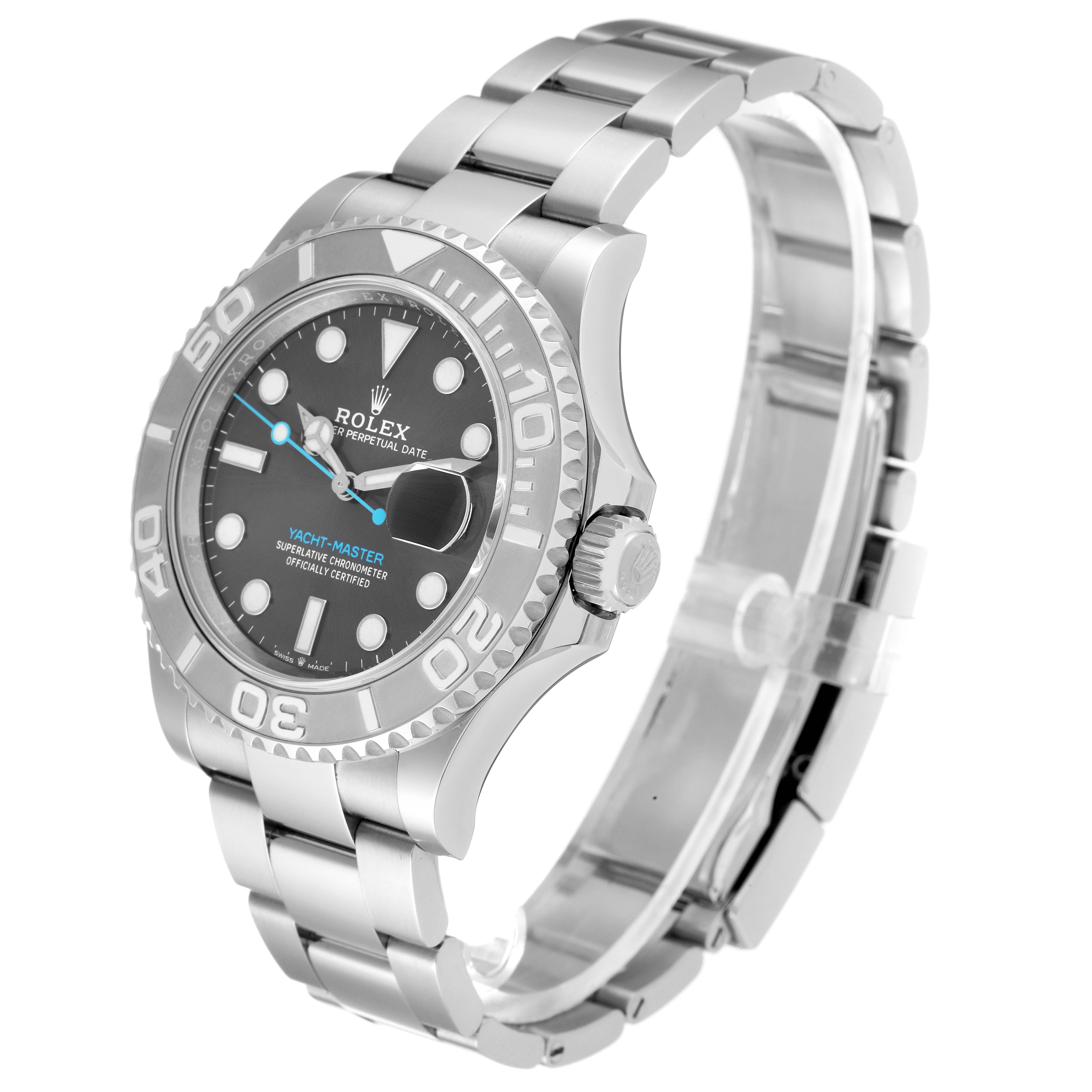 The Rolex Yacht-Master 126622 Men's Stainless Steel Grey Dial 126622 Men's Stainless Steel Grey Dial watch is shown at a three-quarter angle, displaying the dial, bezel, crown, and bracelet.
