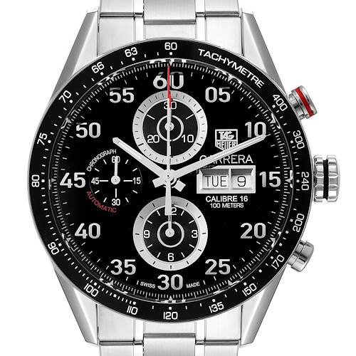 Photo of Tag Heuer Carrera Day Date Chronograph Steel Mens Watch CV2A10 Box Card