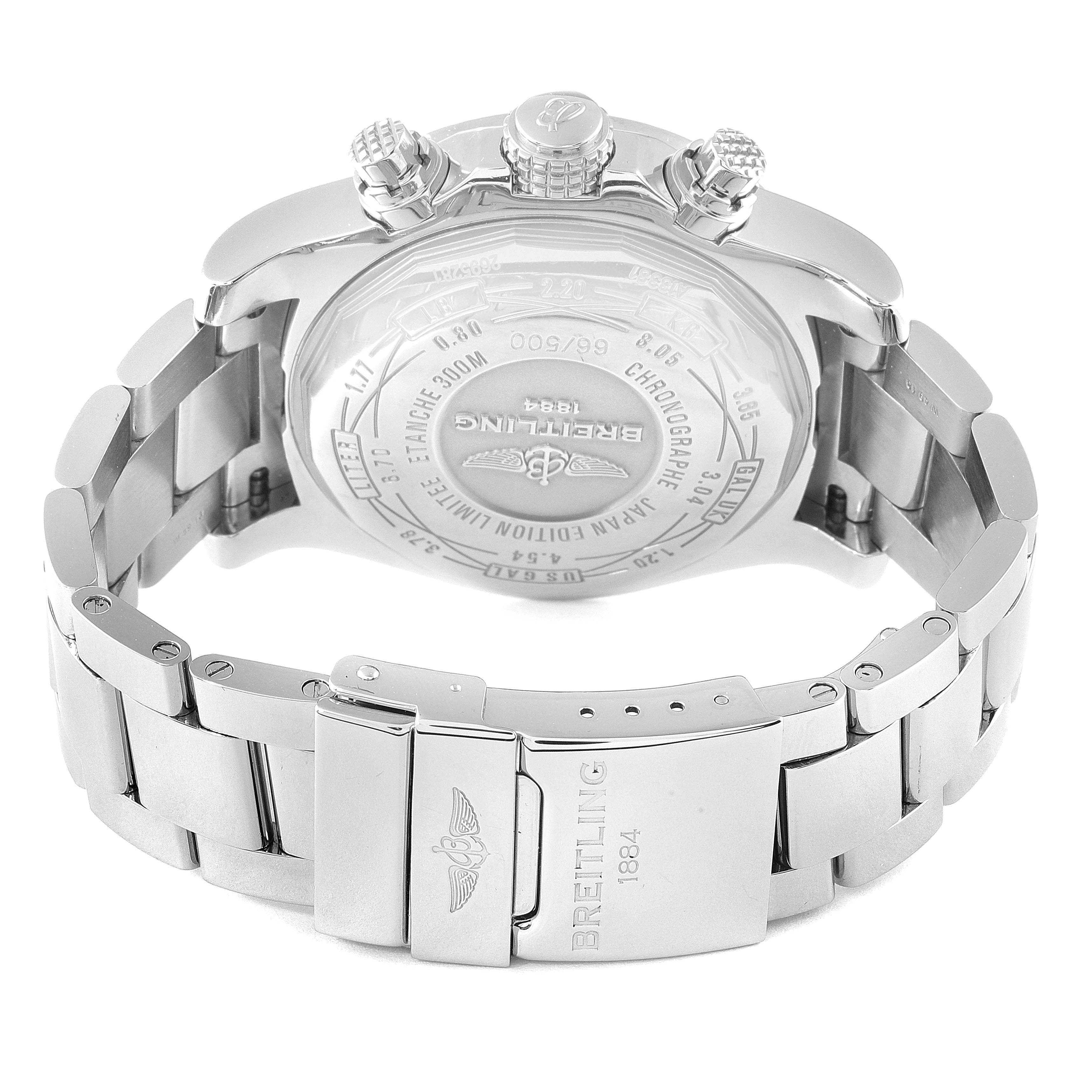 The image shows the back case, crown, buttons, and clasp of a Breitling Avenger A13381 Men
s Stainless Steel White Dial A13381 Men
s Stainless Steel White Dial watch.