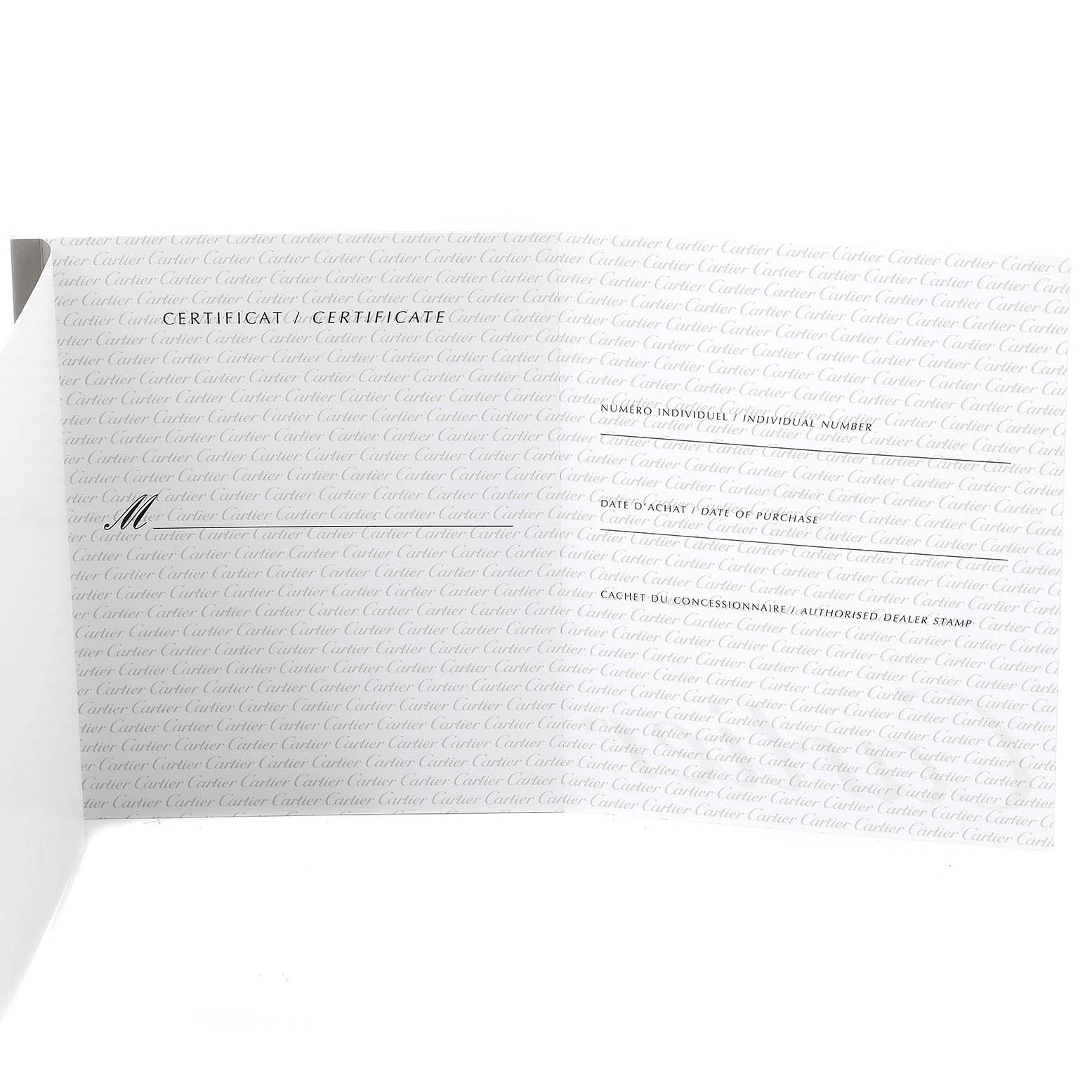 The image shows a Cartier Certificate for the Santos model watch.