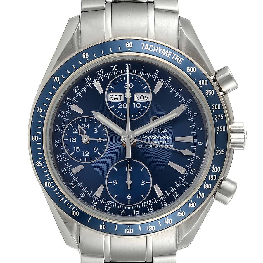 Omega Speedmaster Day Date Blue Dial Chronograph Watch 3222.80.00 SwissWatchExpo