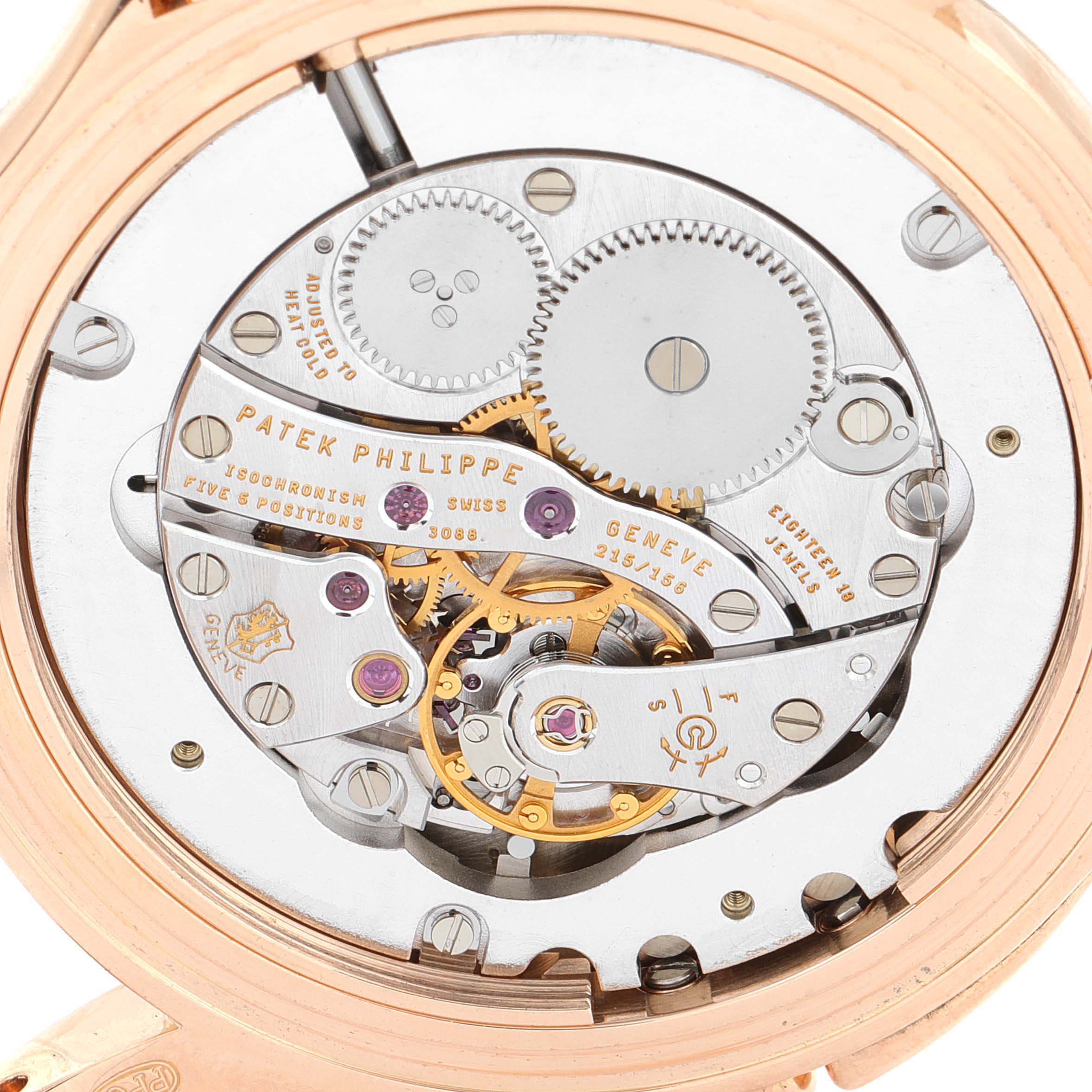 The image shows the rear view of the movement mechanism of a Patek Philippe Calatrava 5134R Men's Rose Gold Silver Dial 5134R Men's Rose Gold Silver Dial watch.