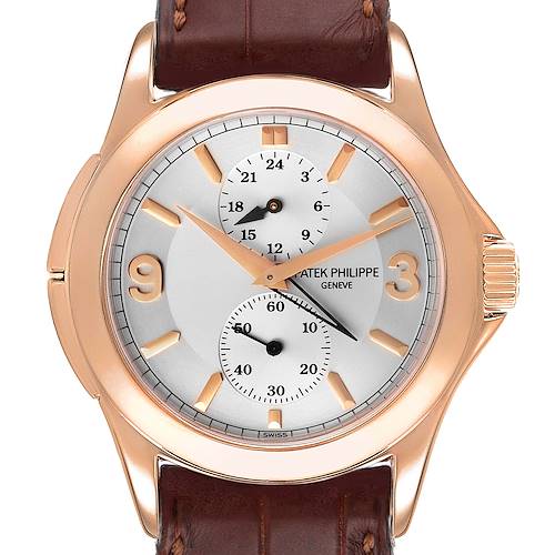 Photo of Patek Philippe Calatrava Travel Time Rose Gold Mens Watch 5134 Papers