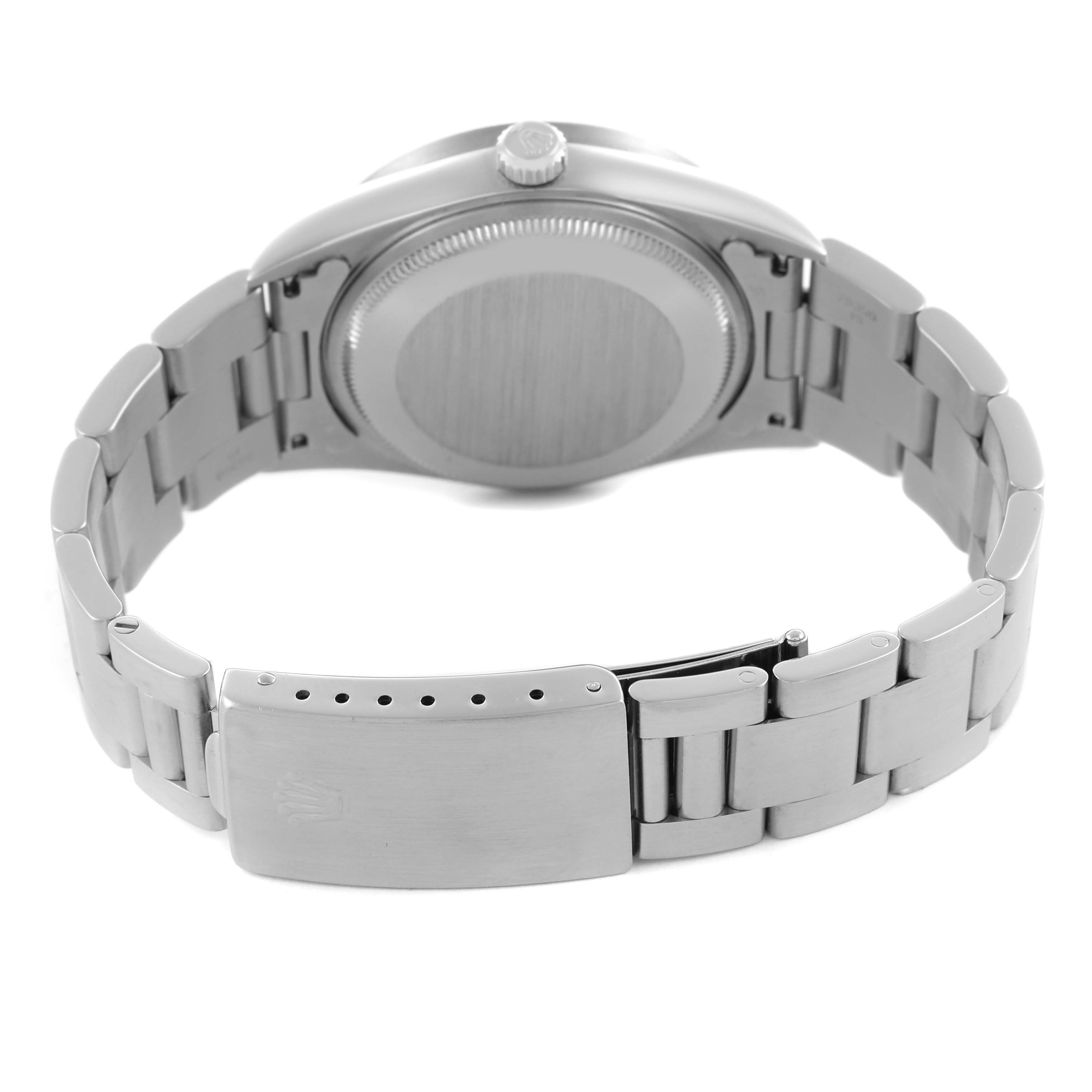 The image shows the back and bracelet clasp of the Rolex Air-King 14010 Men's Stainless Steel White Dial 14010 Men's Stainless Steel White Dial watch from a slightly elevated rear angle.