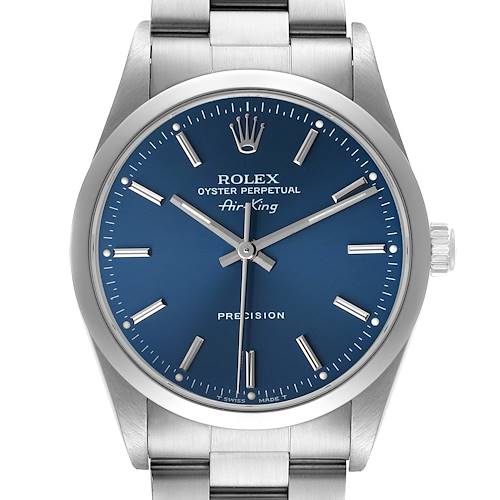 Photo of Rolex Air King Blue Dial Smooth Bezel Steel Mens Watch 14000