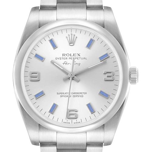 Photo of Rolex Air King Silver Dial Blue Hour Markers Steel Mens Watch 114200