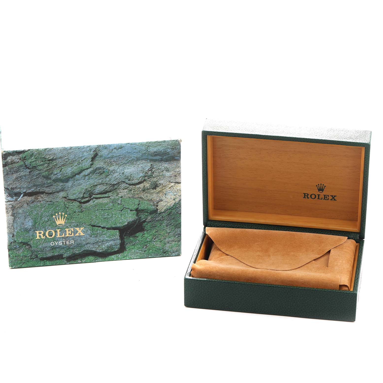 The image shows a Rolex Air-King 14000 Men's Stainless Steel Silver Dial watch box and outer packaging, open to display the cushion inside.
