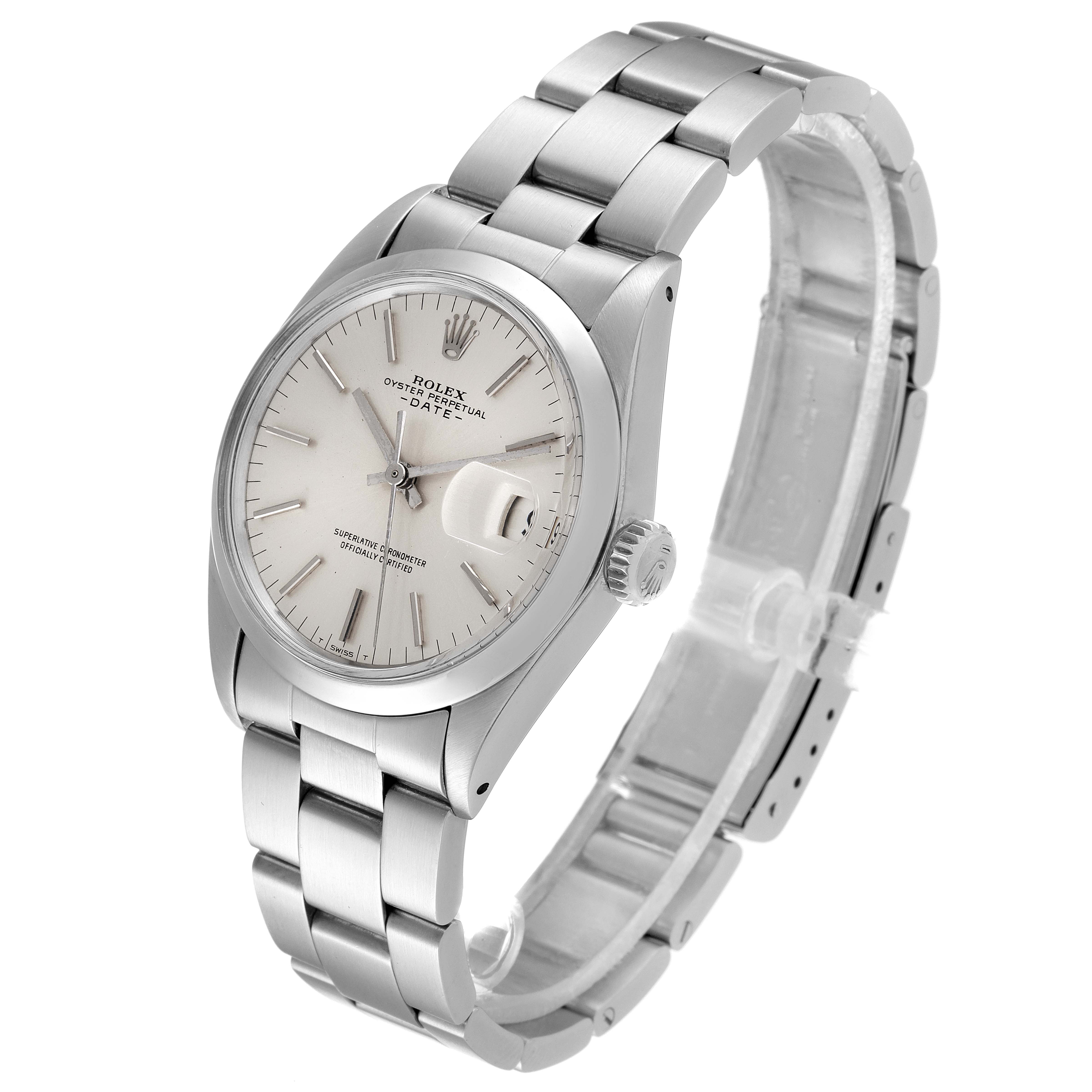 The Rolex Vintage Collection 1500 Men's Stainless Steel Silver Dial 1500 Men's Stainless Steel Silver Dial model features a side view showing the dial, crown, and stainless steel bracelet.