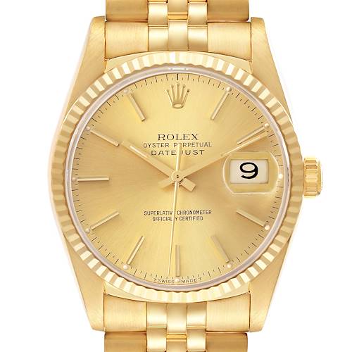 Photo of Rolex Datejust 18k Yellow Gold Champagne Dial Mens Watch 16238
