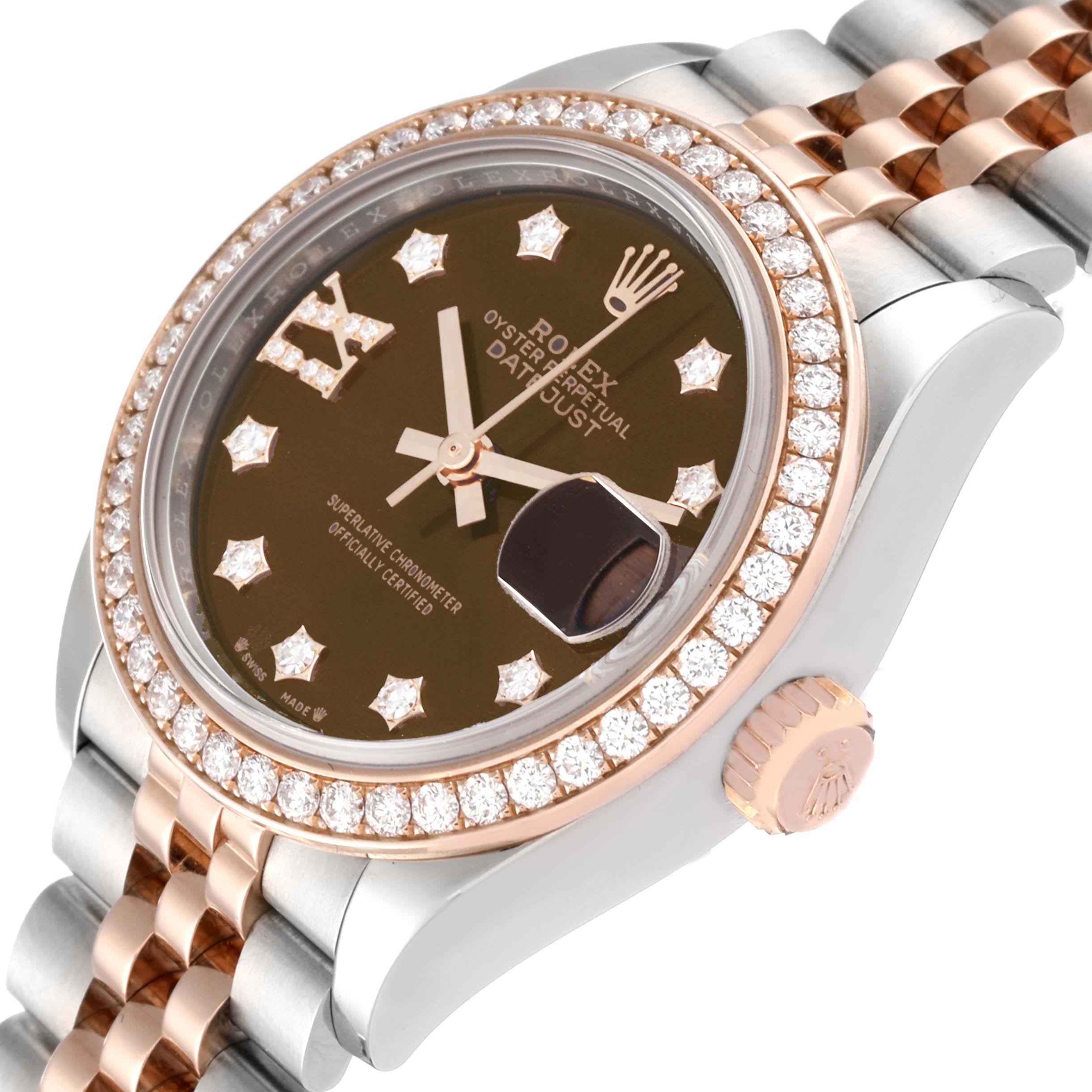 Rolex Datejust 28 Steel Rolesor Everose Gold Diamond Ladies Watch ...