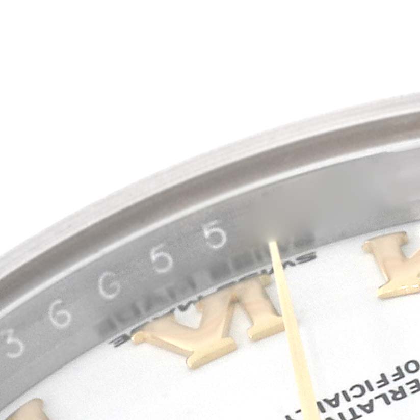 The image shows a close-up of the hour markers and part of the minute track on the dial of a Rolex Datejust 279173 Women's Steel and Gold (two tone) White Dial 279173 Women's Steel and Gold (two tone) White Dial watch.