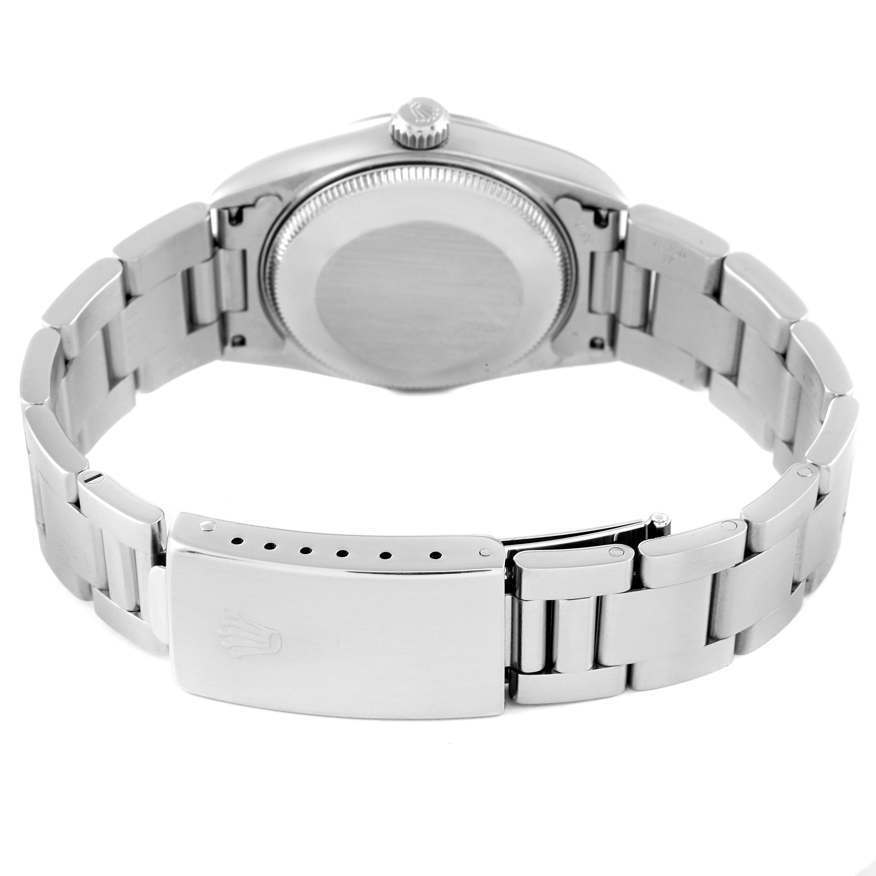 The image shows the case back and bracelet clasp of a Rolex Mid-Size 78240 Women's Stainless Steel Black Dial 78240 Women's Stainless Steel Black Dial model watch, viewed from the rear.