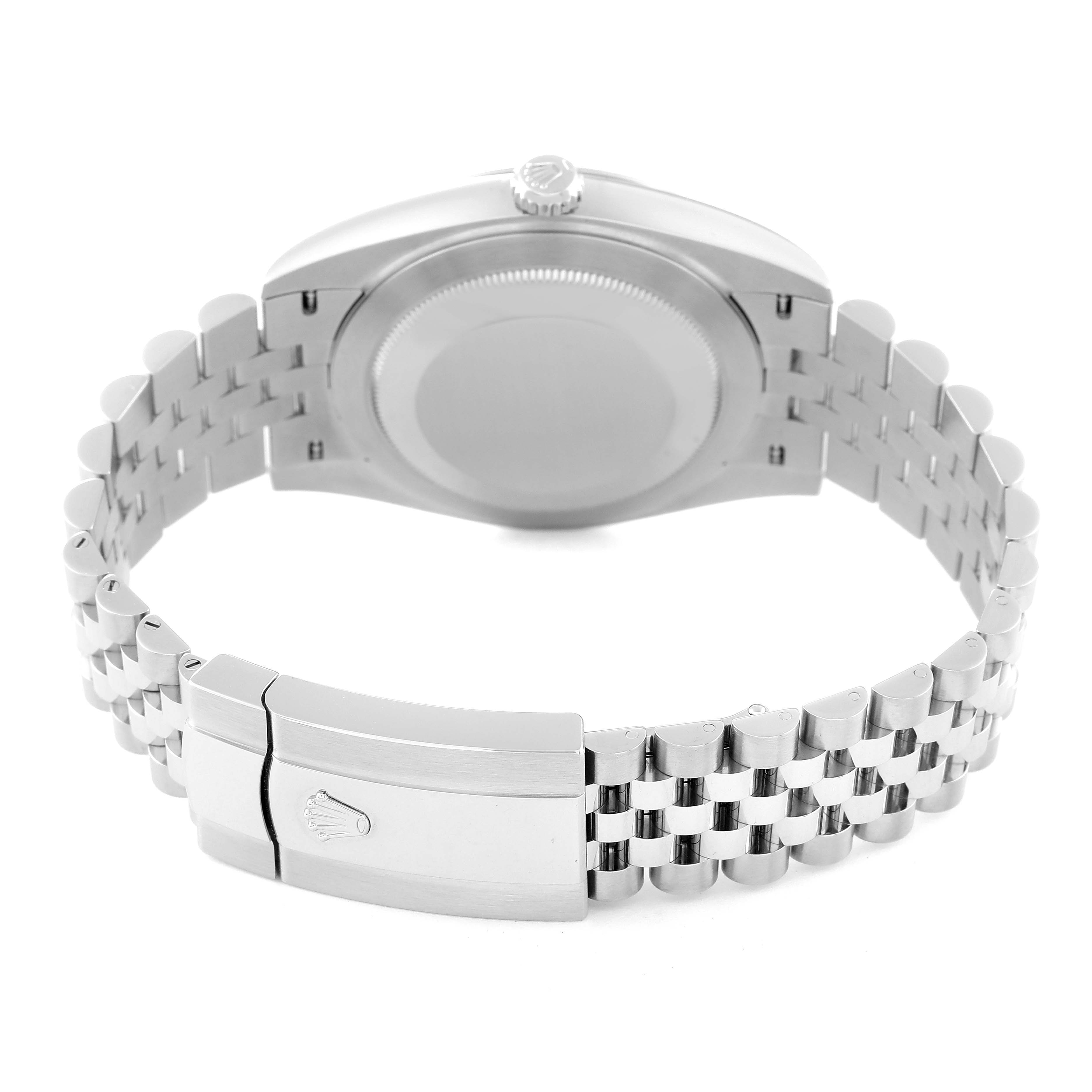 This image shows the back and bracelet of the Rolex Datejust 41 126300 Men's Stainless Steel Grey Dial 126300 Men's Stainless Steel Grey Dial model from a rear angle.