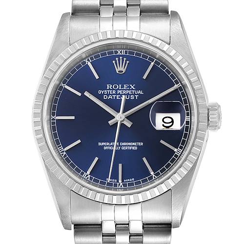 Photo of Rolex DateJust Blue Dial Jubilee Bracelet Steel Mens Watch 16220 Papers