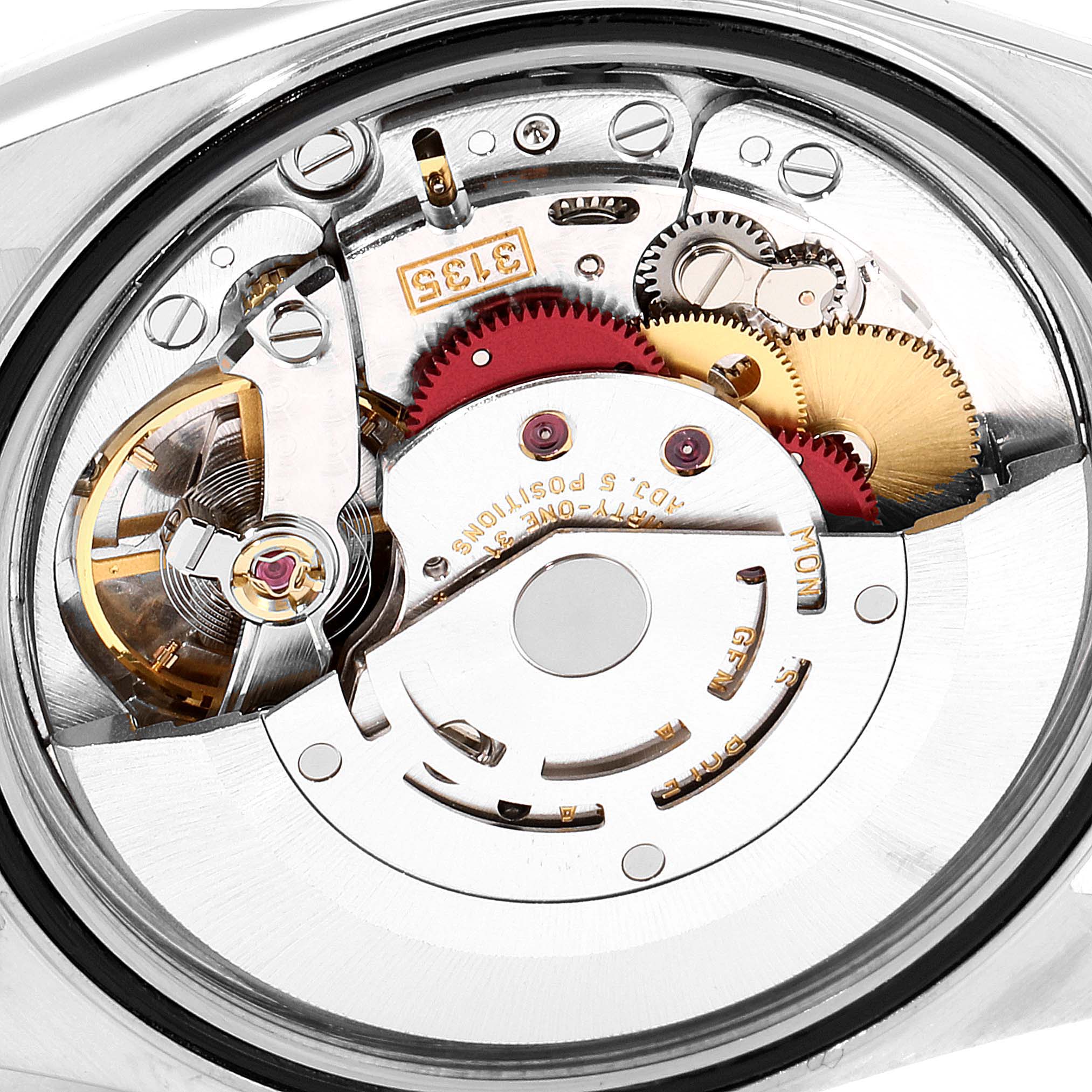 This image shows the inner mechanical movement of a Rolex Datejust 16220 Men
s Stainless Steel Blue Dial 16220 Men
s Stainless Steel Blue Dial watch from the back.