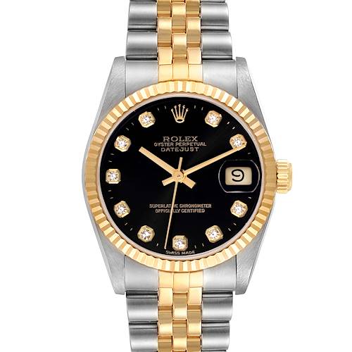 Photo of Rolex Datejust Midsize Steel Yellow Gold Black Diamond Watch 68273 Box Papers