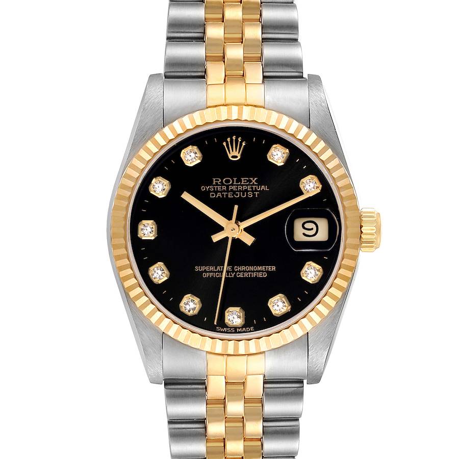 Rolex Datejust Midsize Steel Yellow Gold Black Diamond Watch 68273 Box Papers SwissWatchExpo