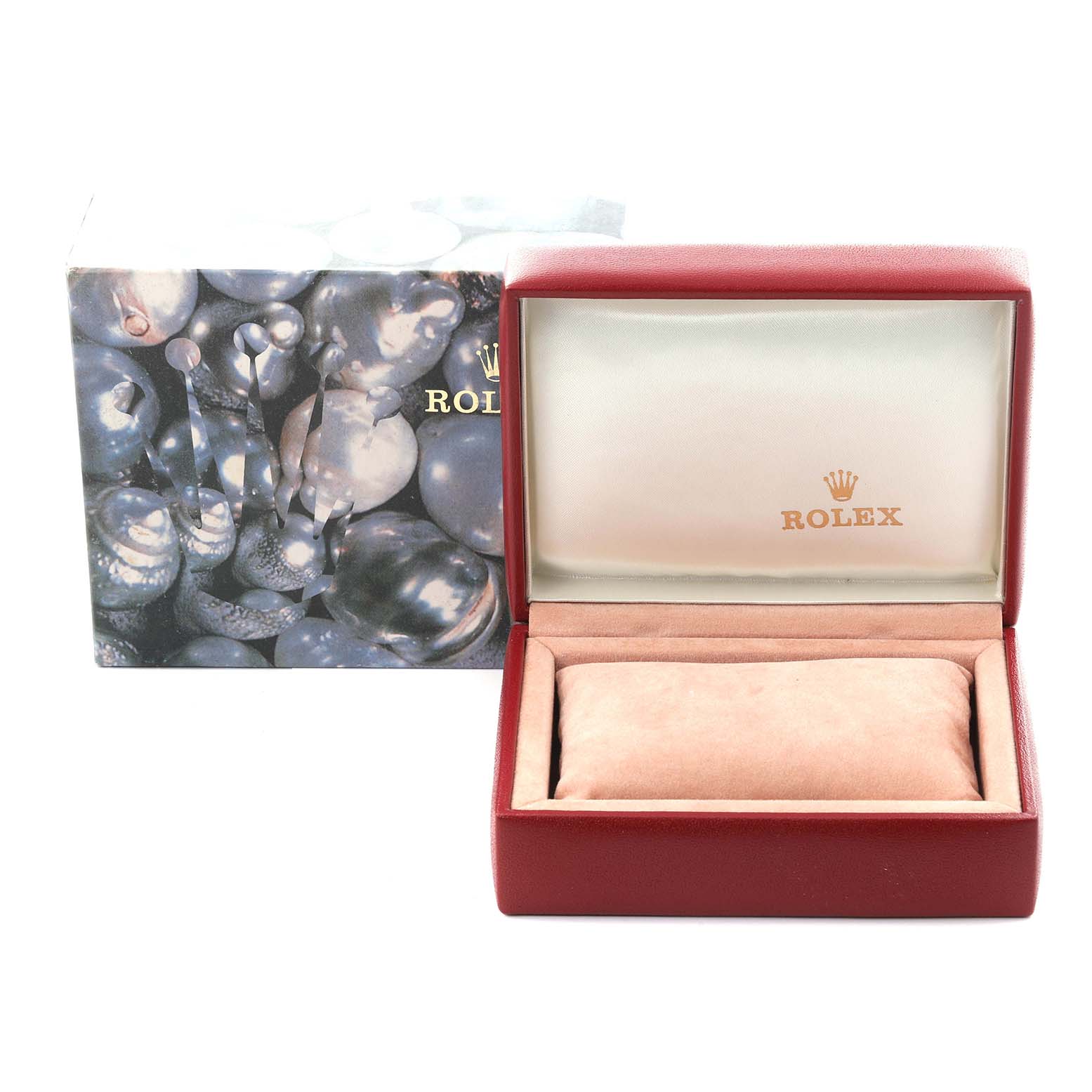 The image shows a Rolex President 69178 Women's Yellow Gold Champagne Dial 69178 Women's Yellow Gold Champagne Dial watch box with a cushion and branded interior, viewed from the front.