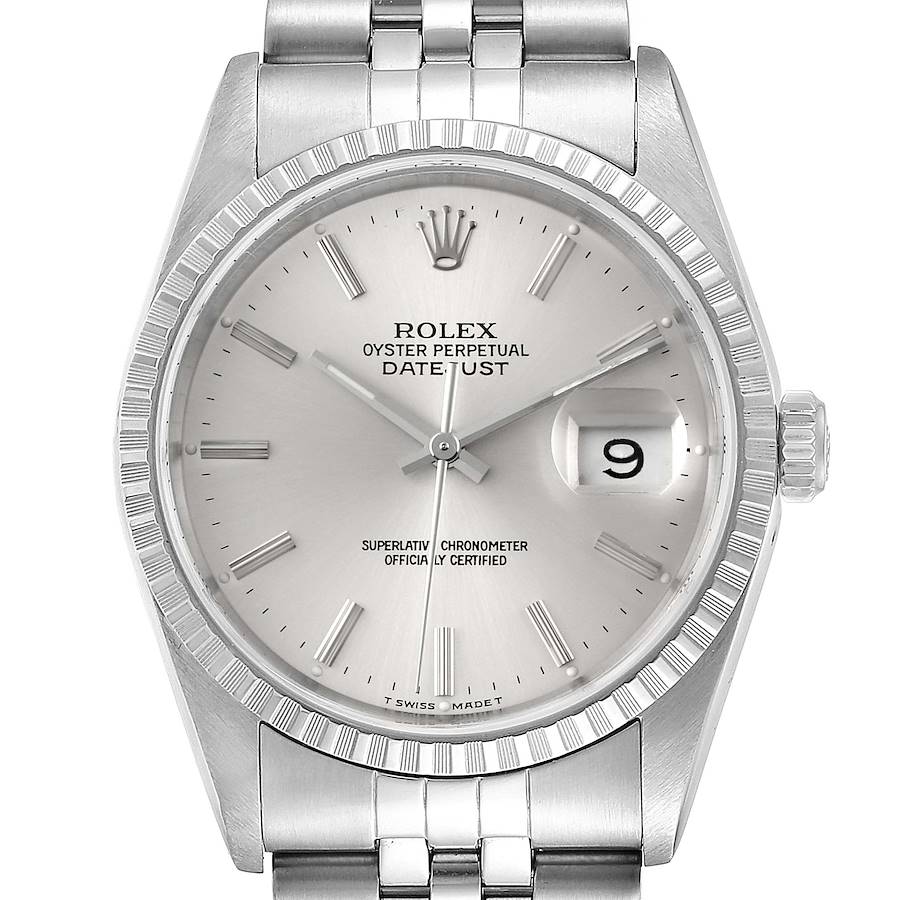 Rolex Datejust Silver Dial Jubilee Bracelet Steel Mens Watch 16220 Box SwissWatchExpo