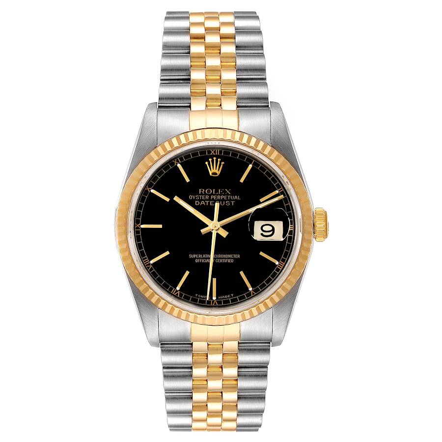 Rolex Datejust Steel Yellow Gold Black Dial Mens Watch 16233 ...