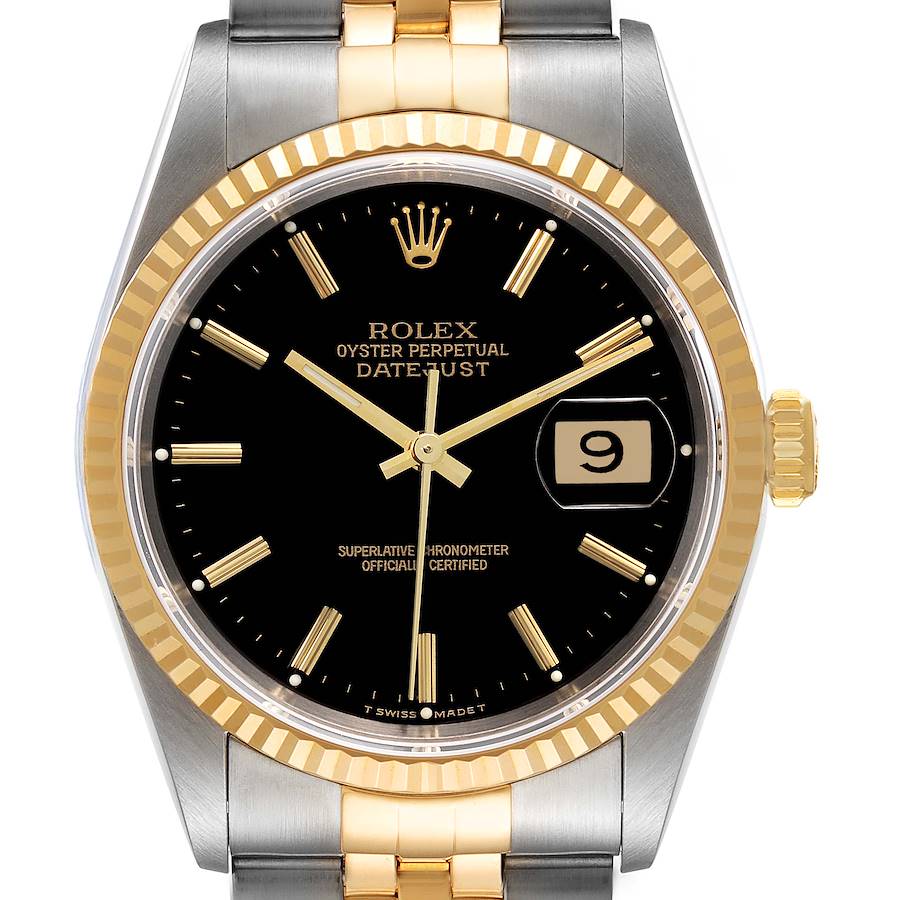 Hørehæmmet Converge regiment Rolex Datejust Steel Yellow Gold Black Dial Mens Watch 16233 |  SwissWatchExpo