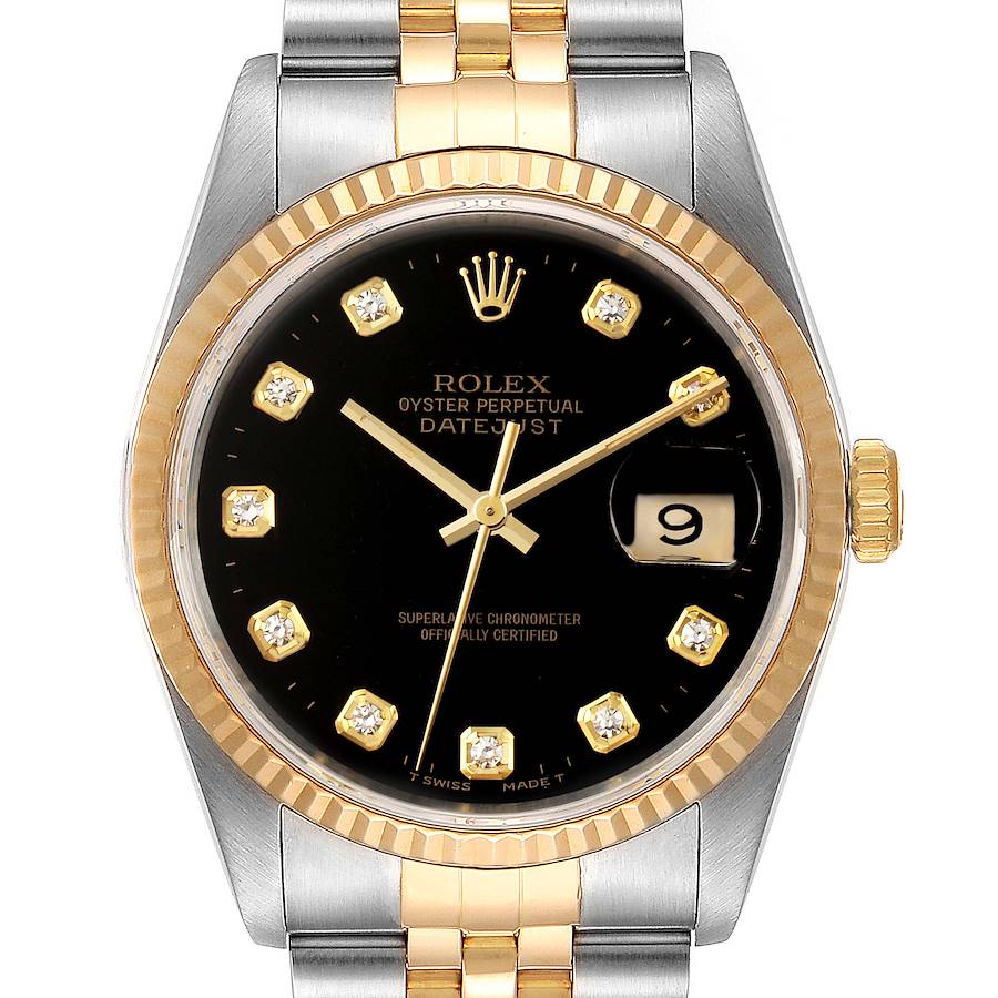 Rolex Datejust Steel Yellow Gold Black Diamond Mens Watch 16233 Box Papers SwissWatchExpo