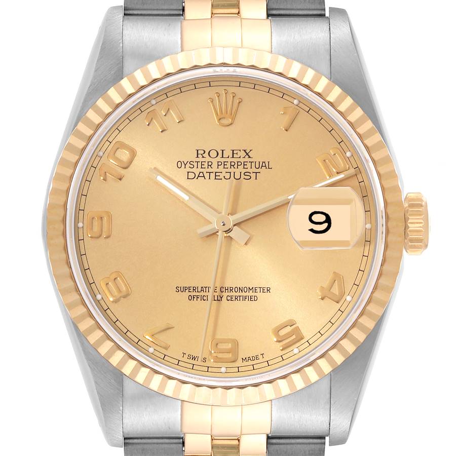 Rolex Datejust Steel Yellow Gold Champagne Arabic Dial Watch 16233 Box Papers SwissWatchExpo