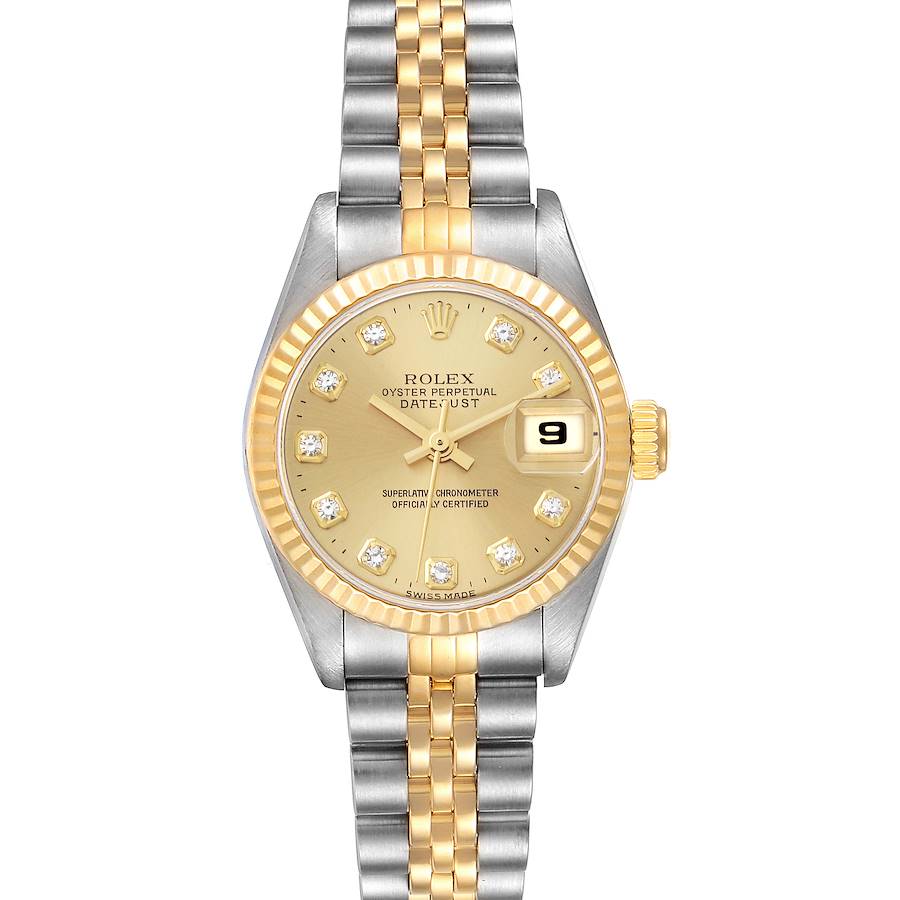 Rolex Datejust Steel Yellow Gold Champagne Diamond Dial Watch 69173 Box Papers SwissWatchExpo