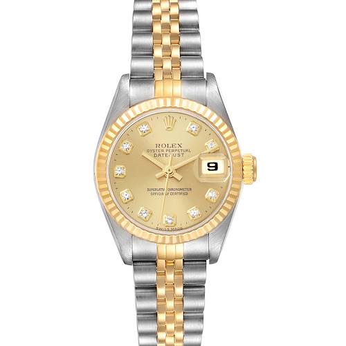 Photo of Rolex Datejust Steel Yellow Gold Champagne Diamond Dial Watch 69173 Box Papers