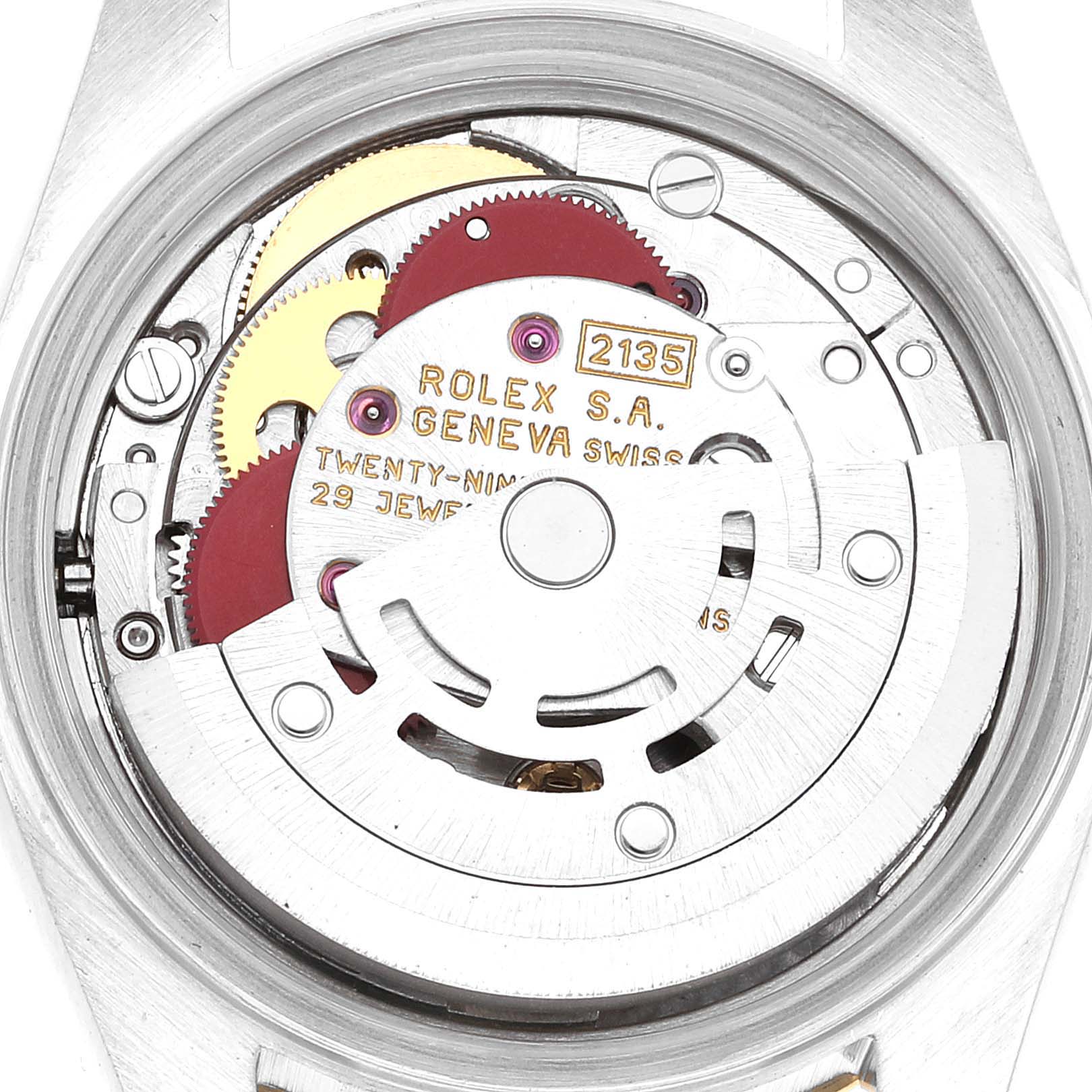 This image shows the internal movement mechanism of the Rolex Datejust 69173 Women's Steel and Gold (two tone) Champagne Dial 69173 Women's Steel and Gold (two tone) Champagne Dial.