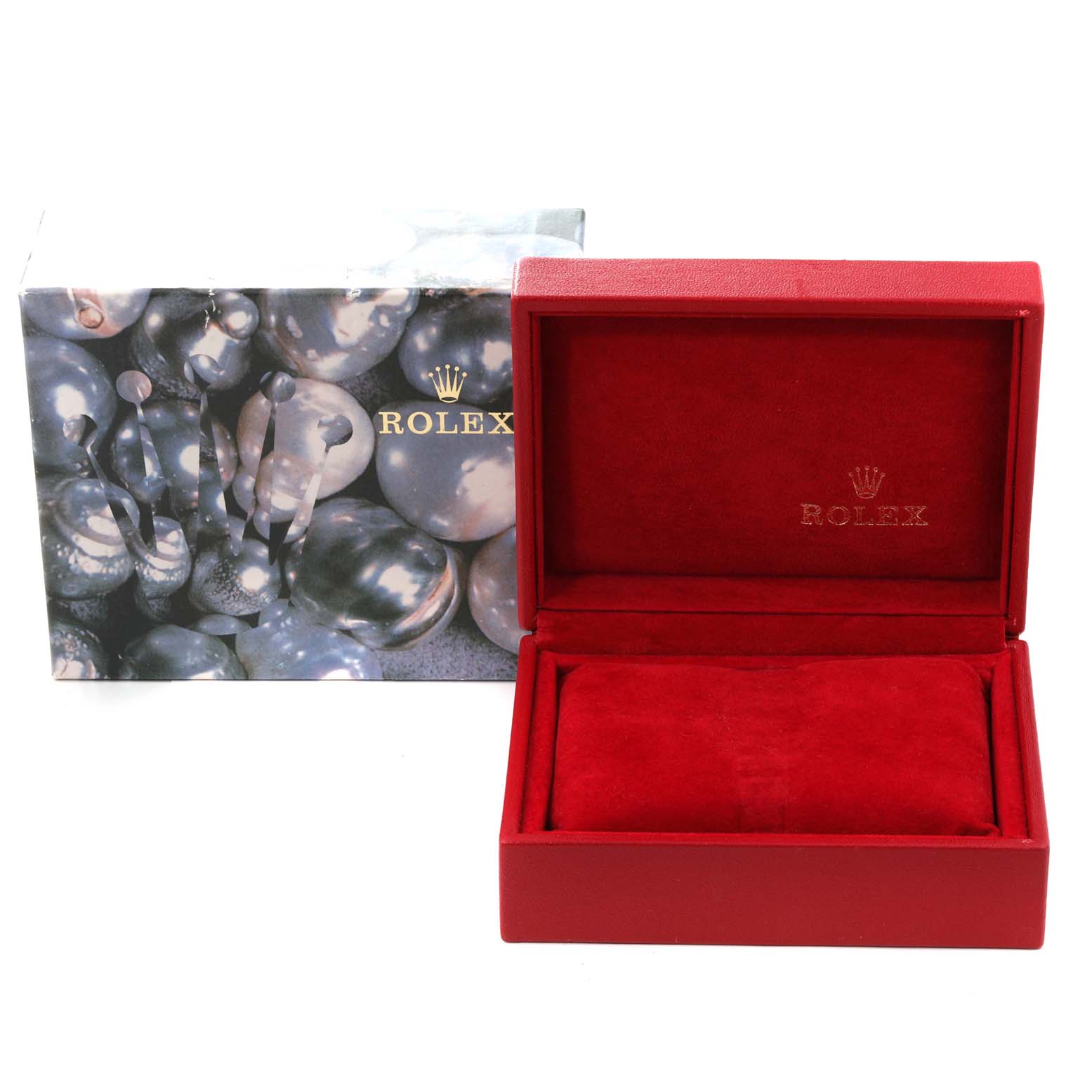 The image shows a Rolex Datejust 69173 Women's Steel and Gold (two tone) Champagne Dial 69173 Women's Steel and Gold (two tone) Champagne Dial watch box and outer packaging from a front angle.