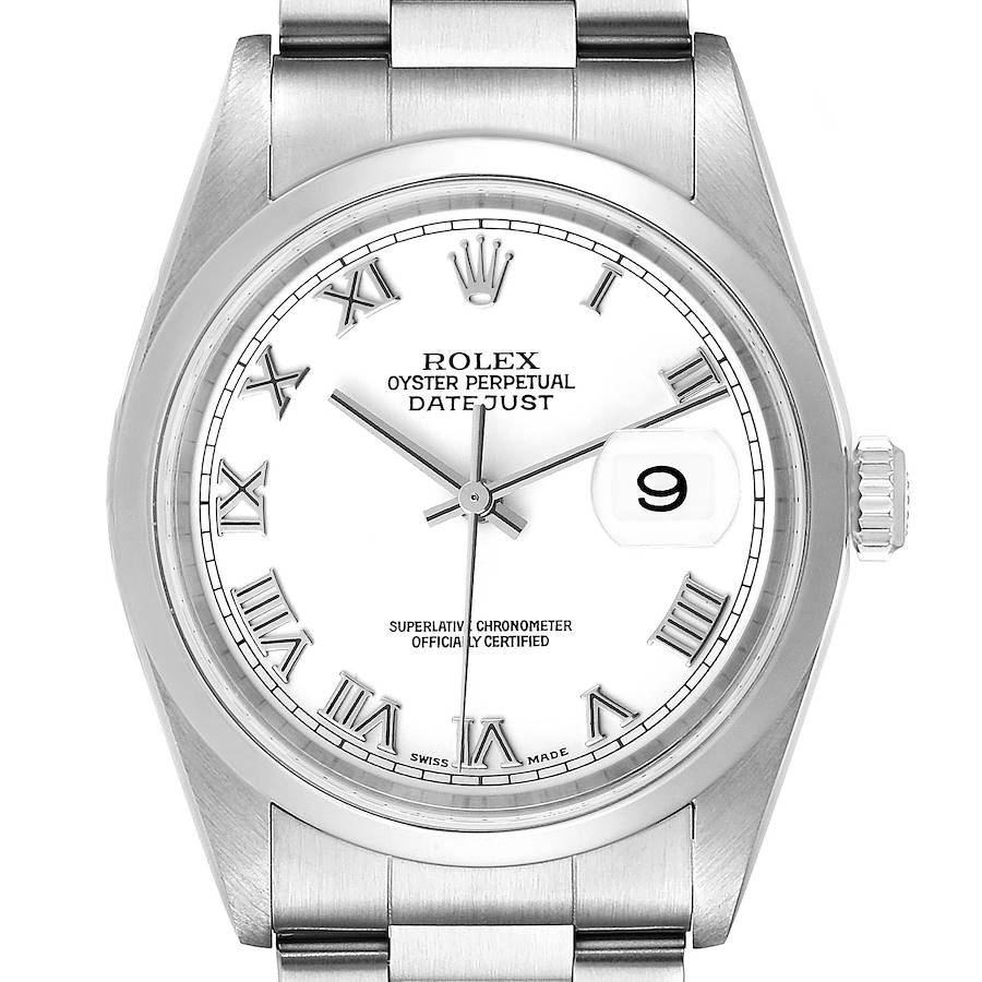 Rolex Datejust White Roman Dial Steel Mens Watch 16200 SwissWatchExpo