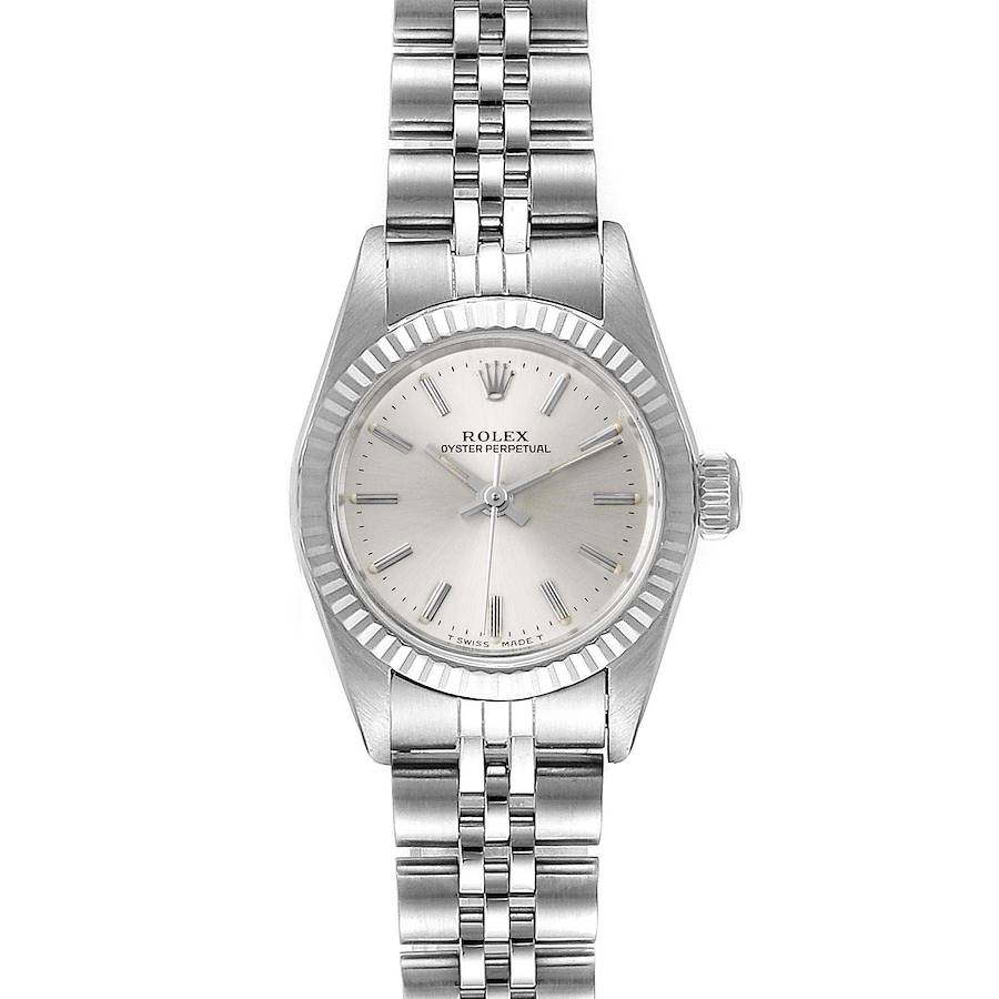Rolex Non-Date Steel 18k White Gold Silver Dial Ladies Watch 67194 Box SwissWatchExpo