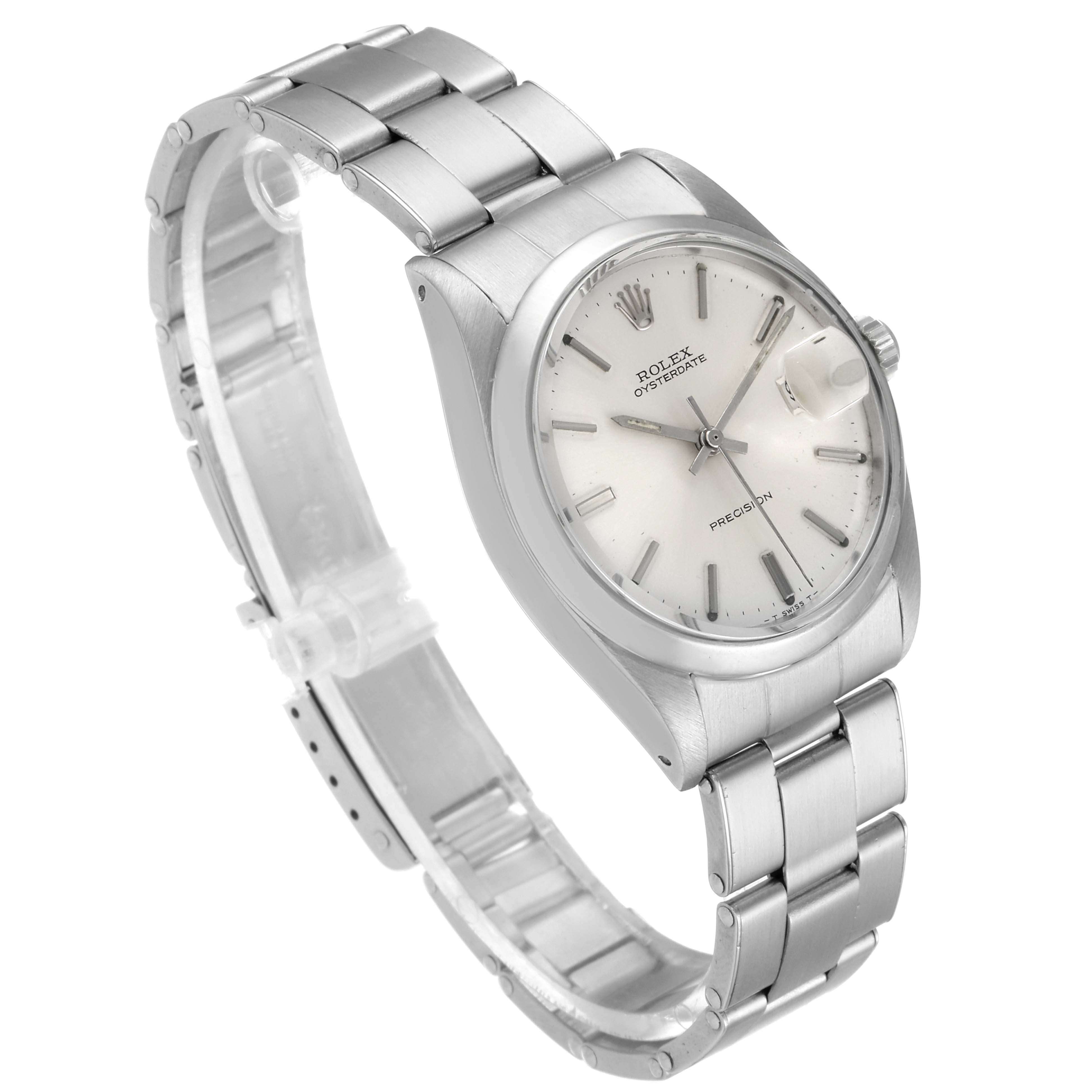 The Rolex Vintage Collection 6694 Men
s Stainless Steel Silver Dial 6694 Men
s Stainless Steel Silver Dial watch is shown from a three-quarter angle, displaying the face, bezel, bracelet, and crown.