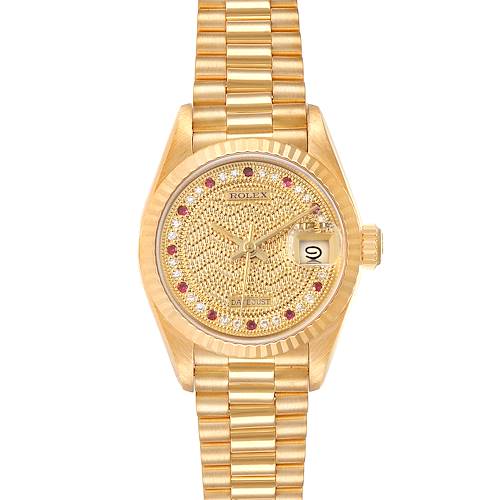 Photo of Rolex President Datejust Yellow Gold Diamond Rubies Ladies Watch 69178 Box