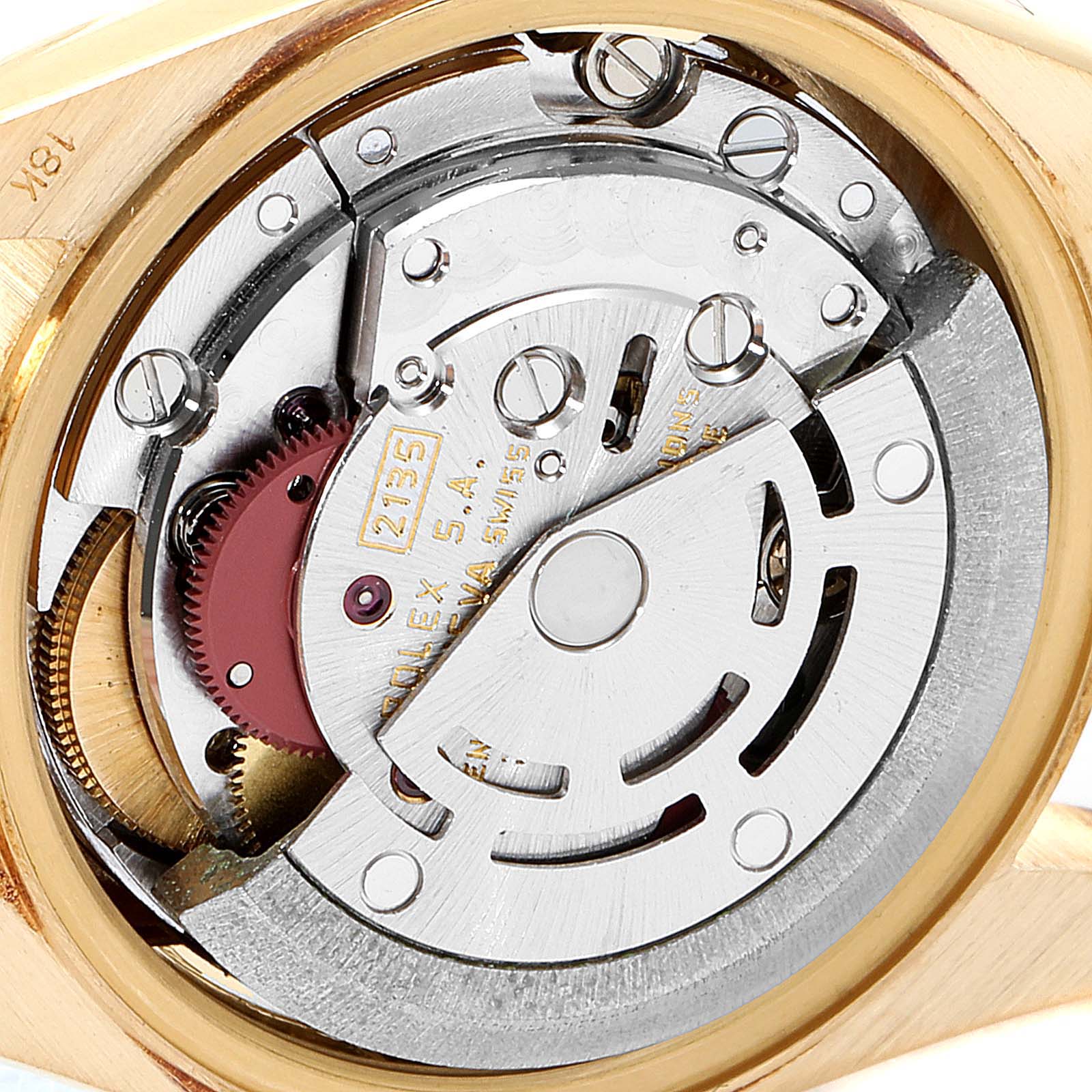 The image shows the movement and internal parts of a Rolex President 69178 Women
s Yellow Gold Champagne Dial 69178 Women
s Yellow Gold Champagne Dial model watch from a rear, close-up angle.