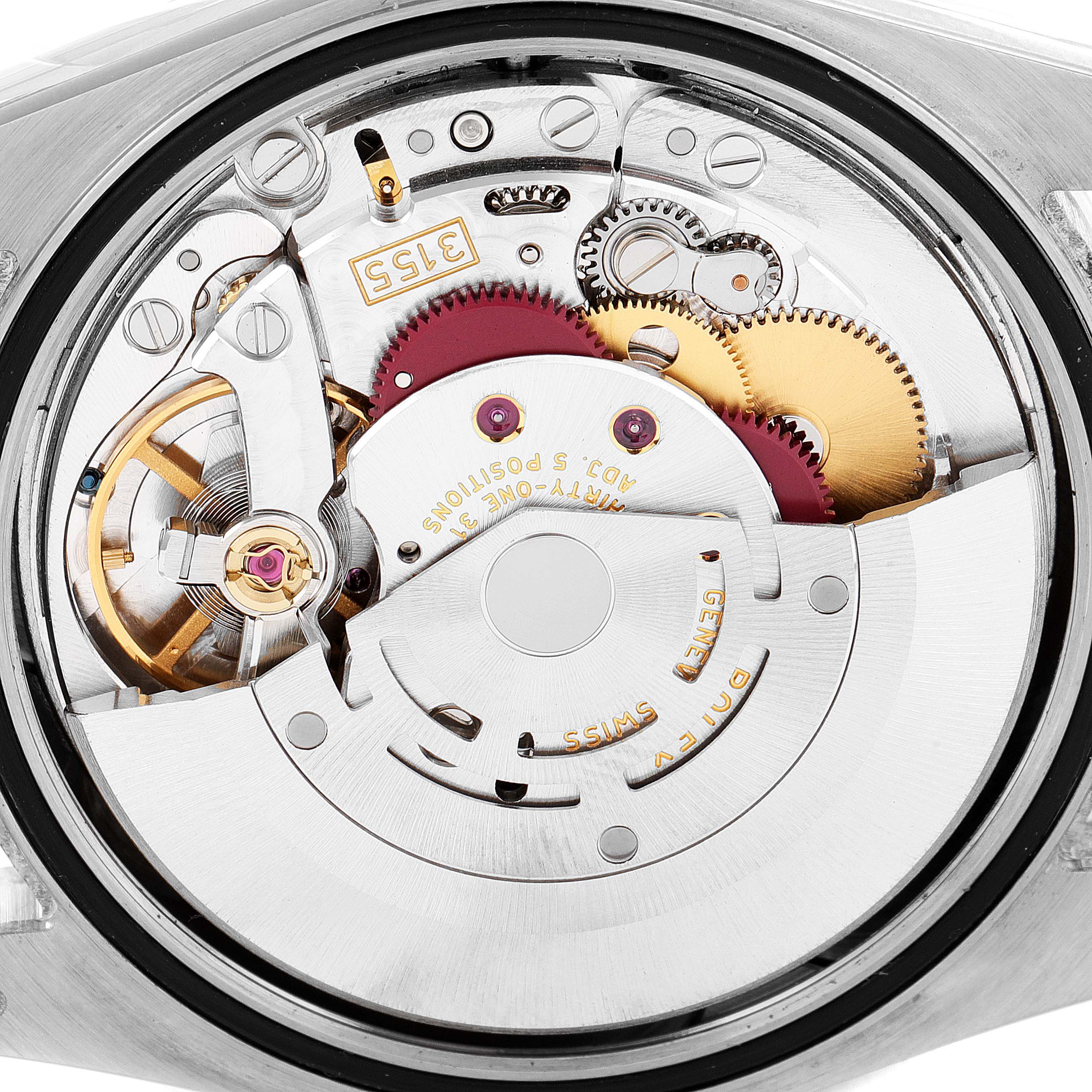 This image shows the intricate movement parts of the Rolex President 118389 Men's White Gold Mother of Pearl Dial 118389 Men's White Gold Mother of Pearl Dial model watch from a top-down angle.