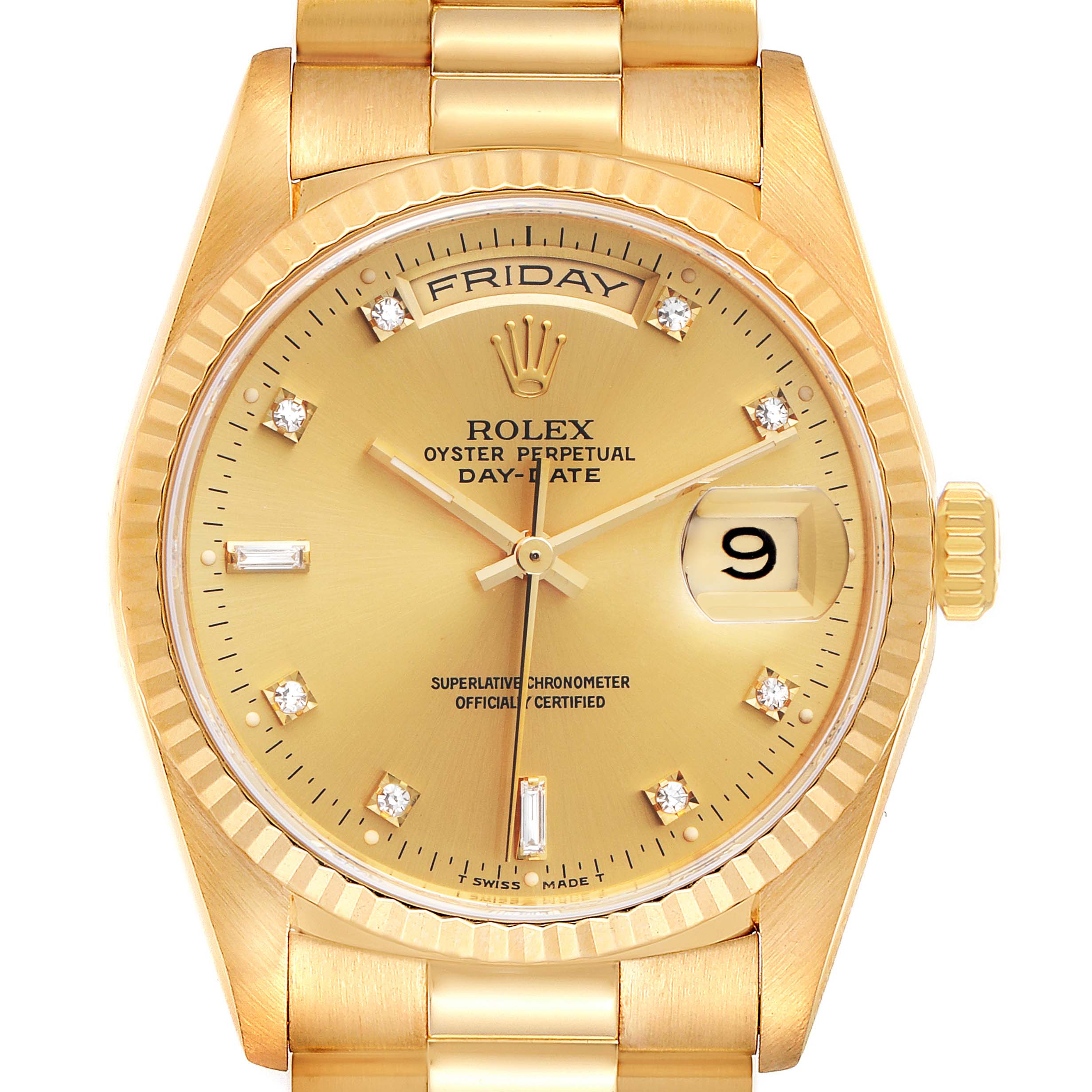 Rolex President Day-Date 36mm Yellow Gold Diamond Mens Watch 18238 ...