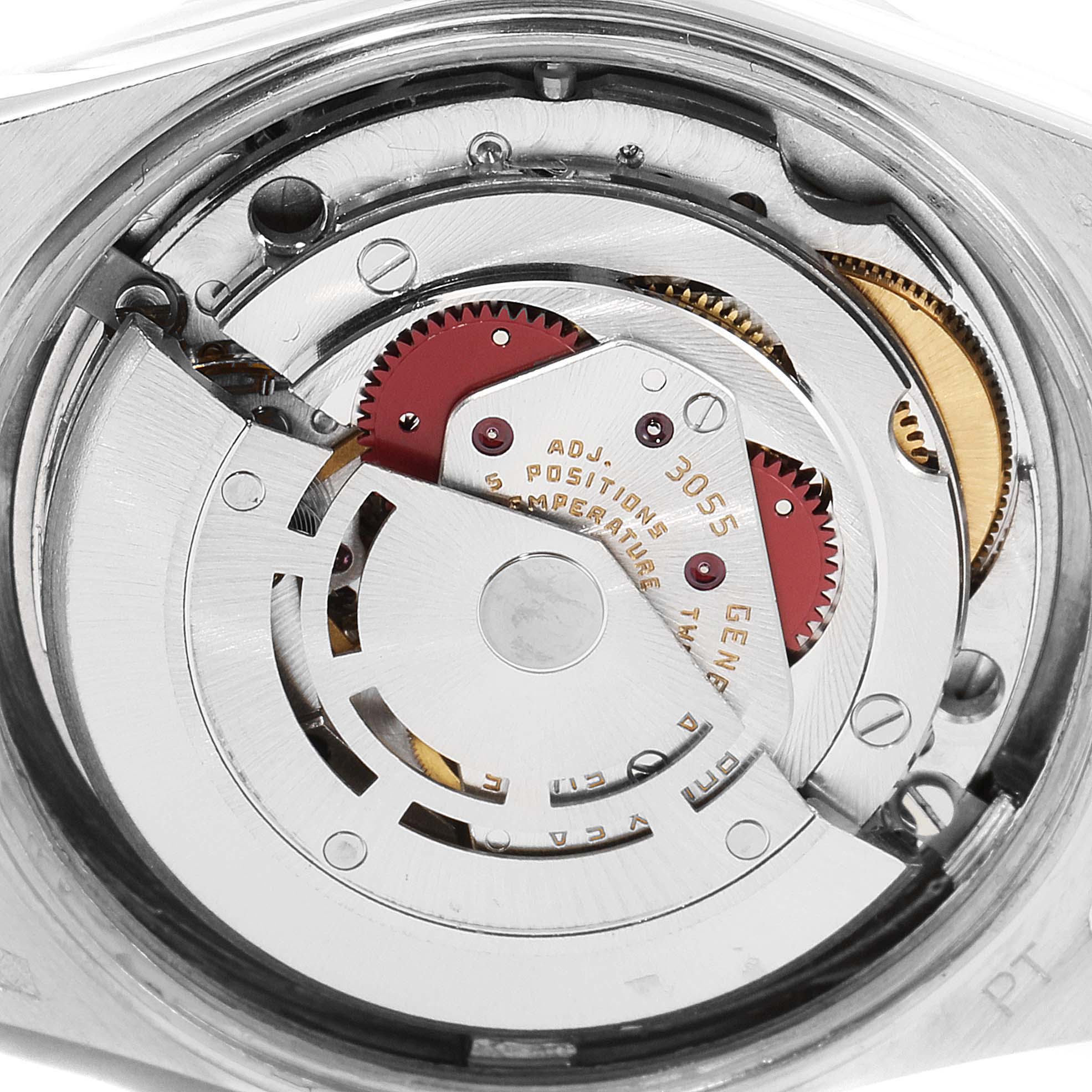 This image shows a close-up of the Rolex President 18046 Men's Platinum Silver Dial 18046 Men's Platinum Silver Dial model's movement, showcasing its intricate internal mechanisms and gears.