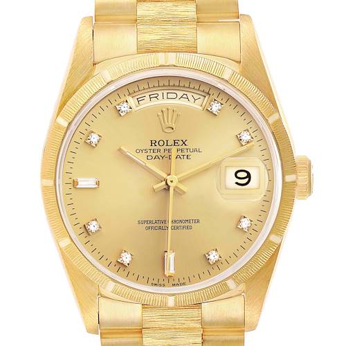 Photo of Rolex President Day-Date Yellow Gold Bark Diamond Mens Watch 18248