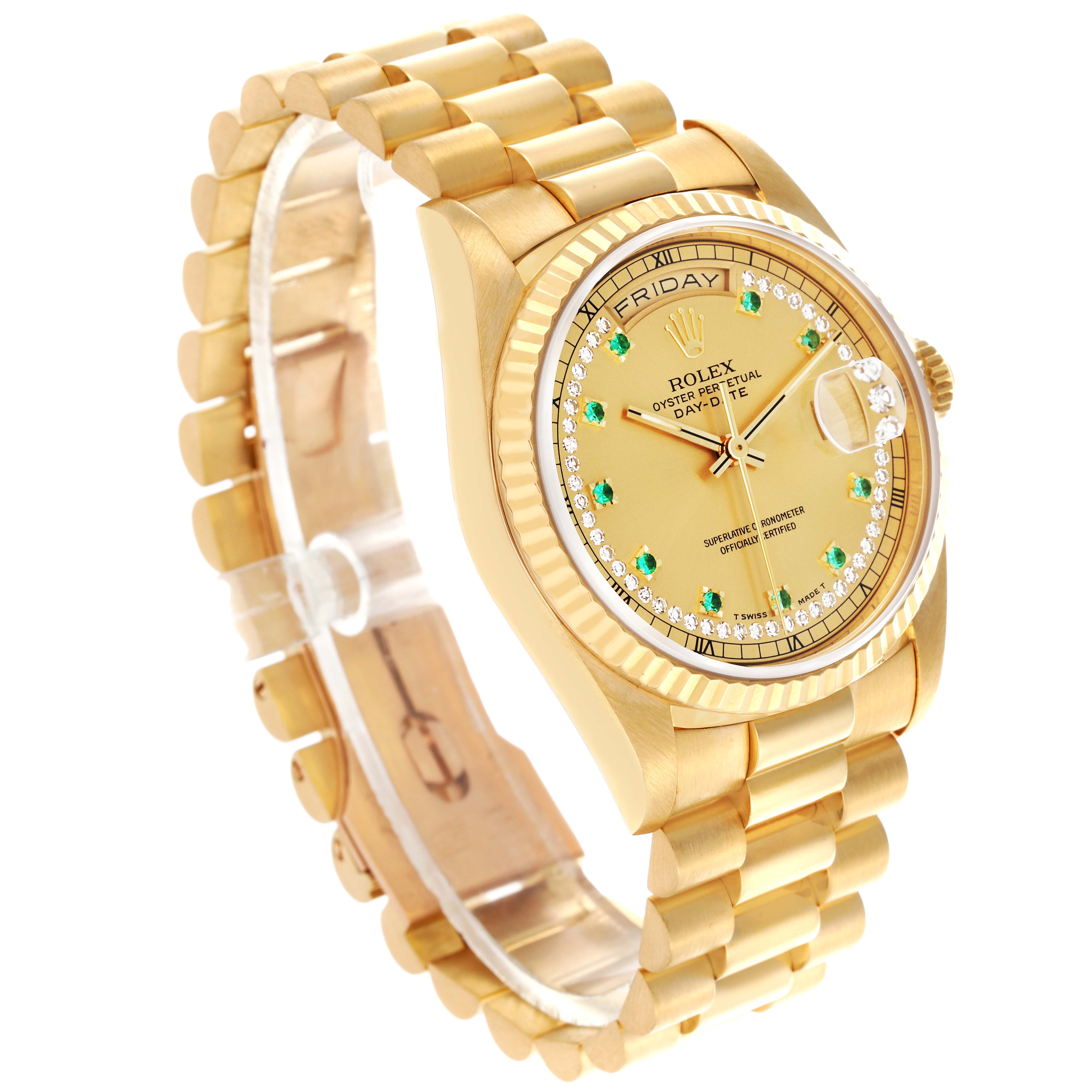 The Rolex Datejust is shown from a three-quarter angle, displaying the face, bezel, and part of the bracelet.